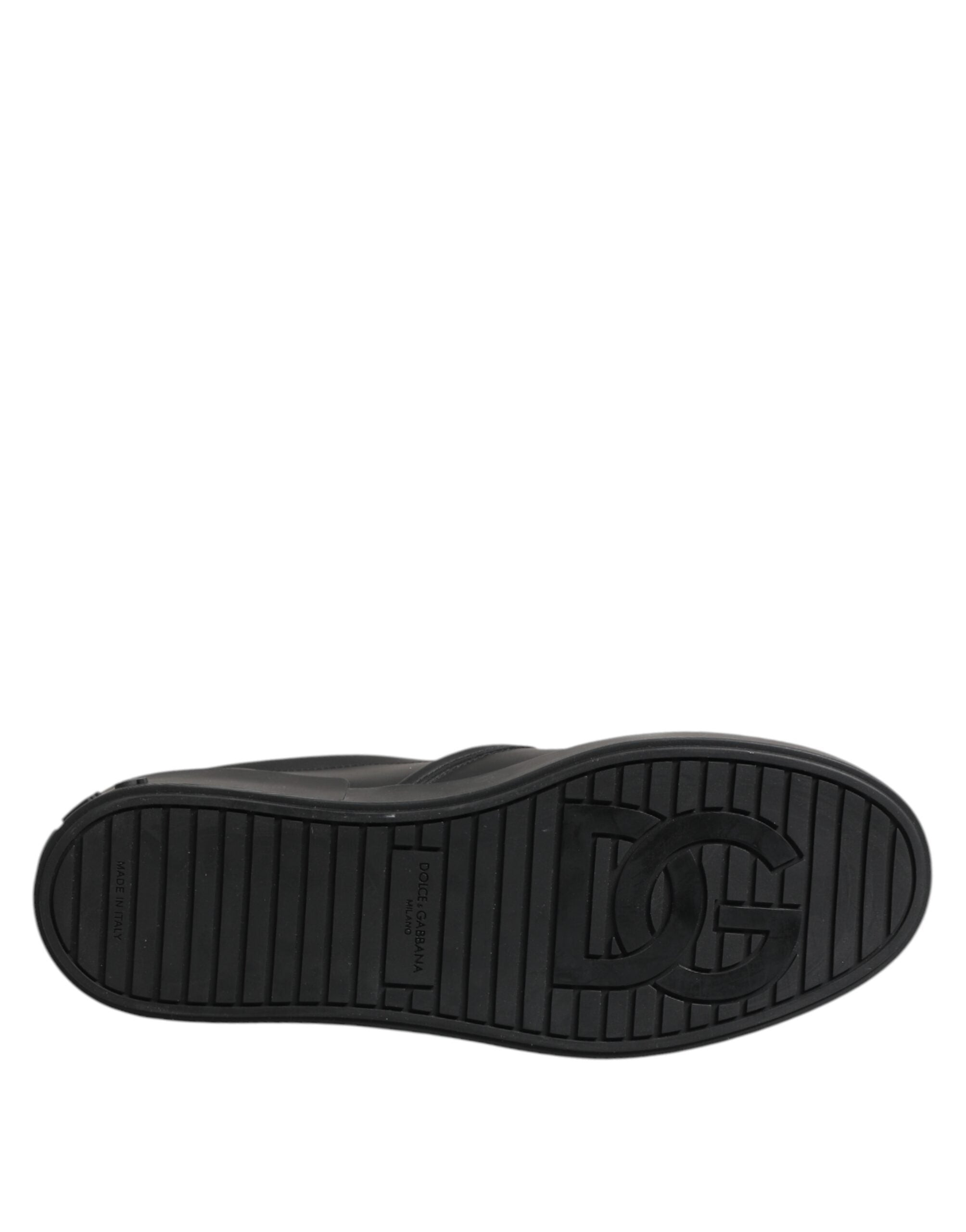 Dolce & Gabbana Black Leather Low Top Slip On Sneakers Shoes Dolce & Gabbana