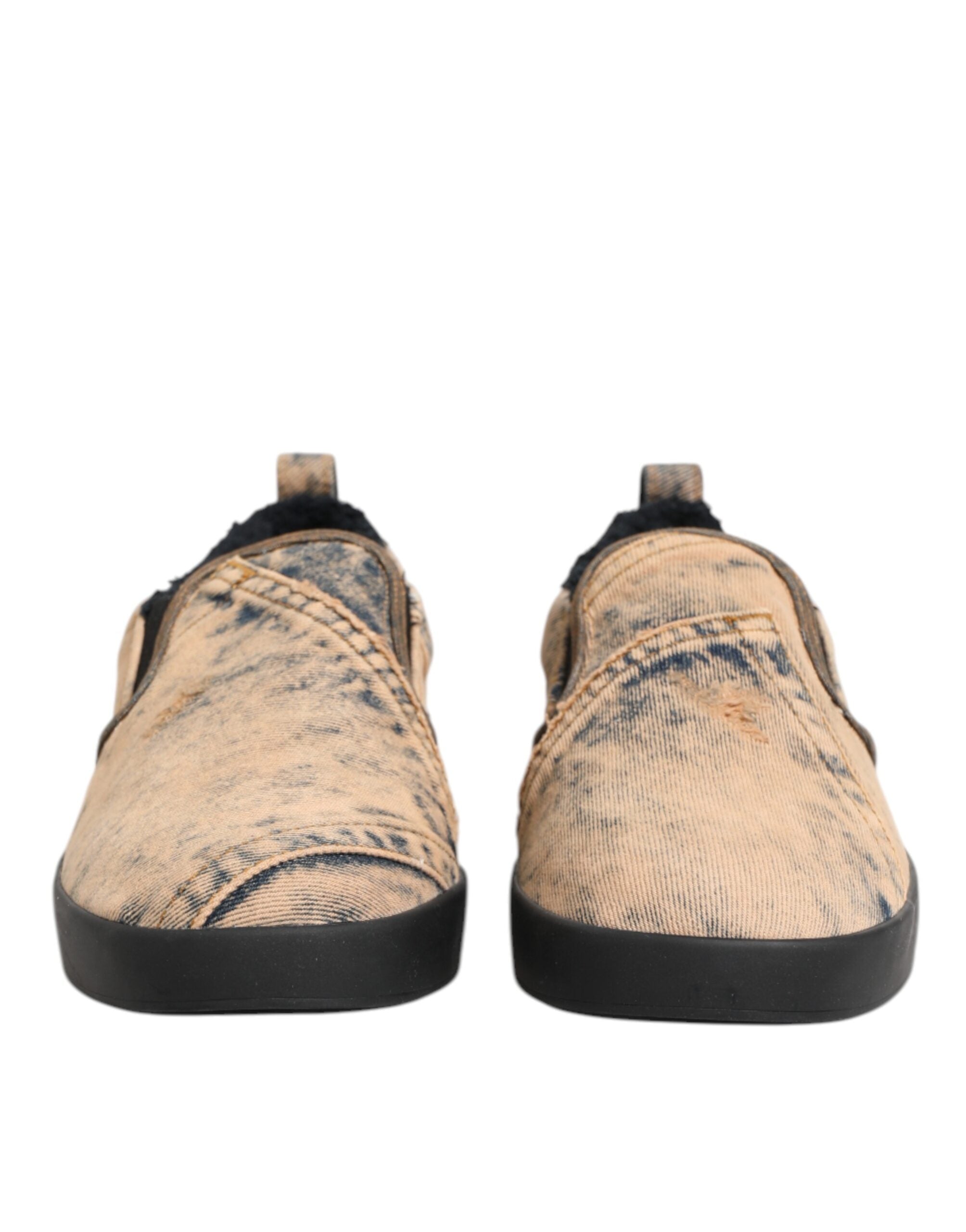 Dolce & Gabbana Beige Cotton Low Top Slip On Sneakers Shoes Dolce & Gabbana