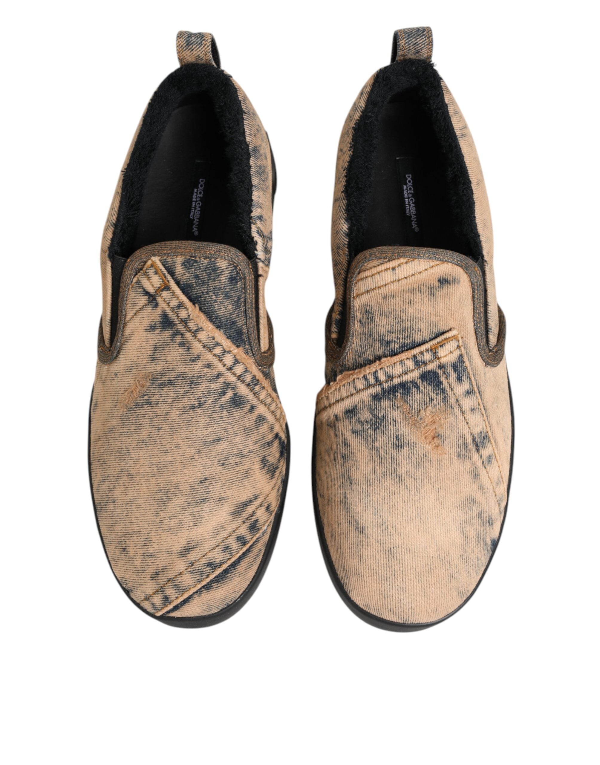 Dolce & Gabbana Beige Cotton Low Top Slip On Sneakers Shoes Dolce & Gabbana