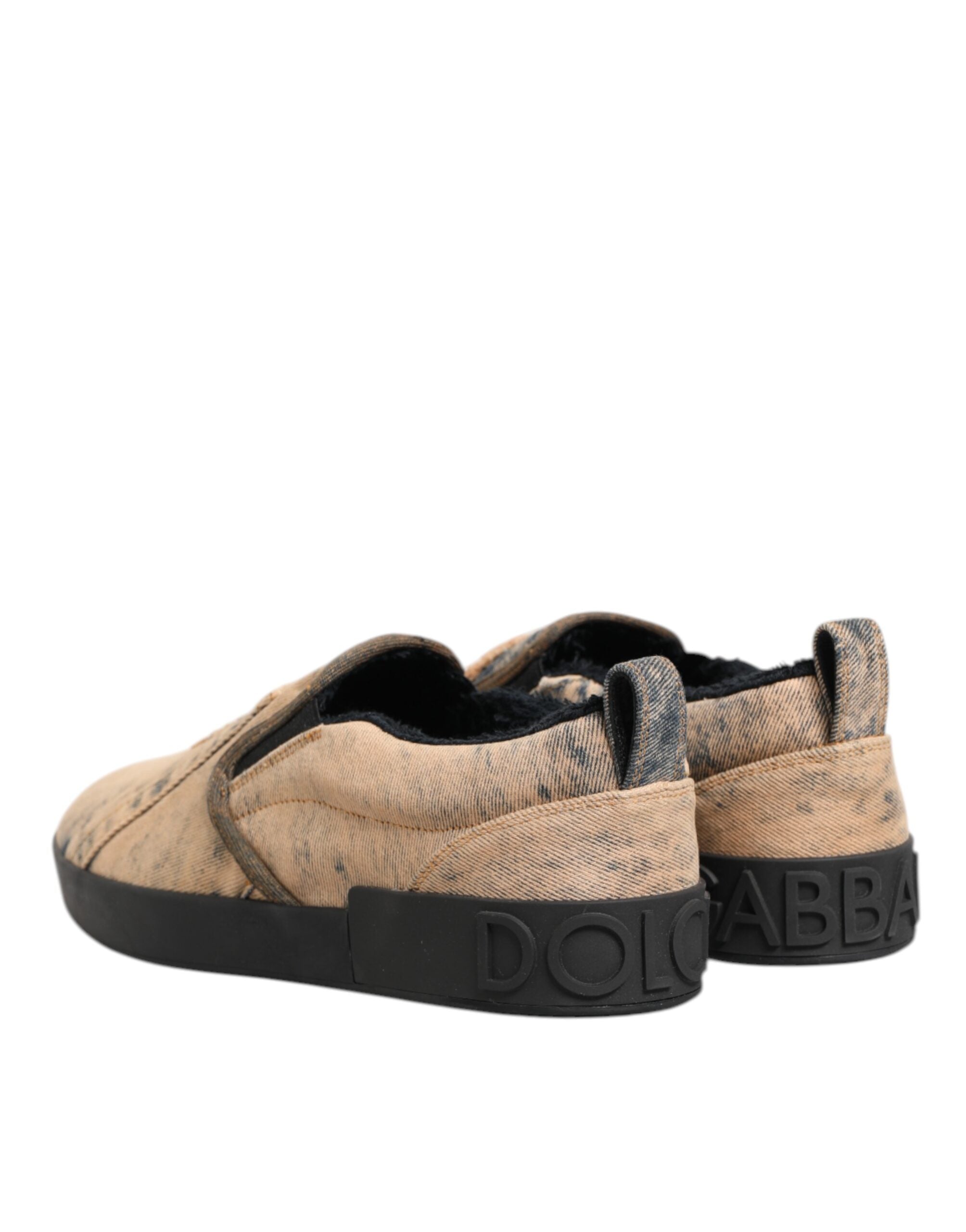 Dolce & Gabbana Beige Cotton Low Top Slip On Sneakers Shoes Dolce & Gabbana