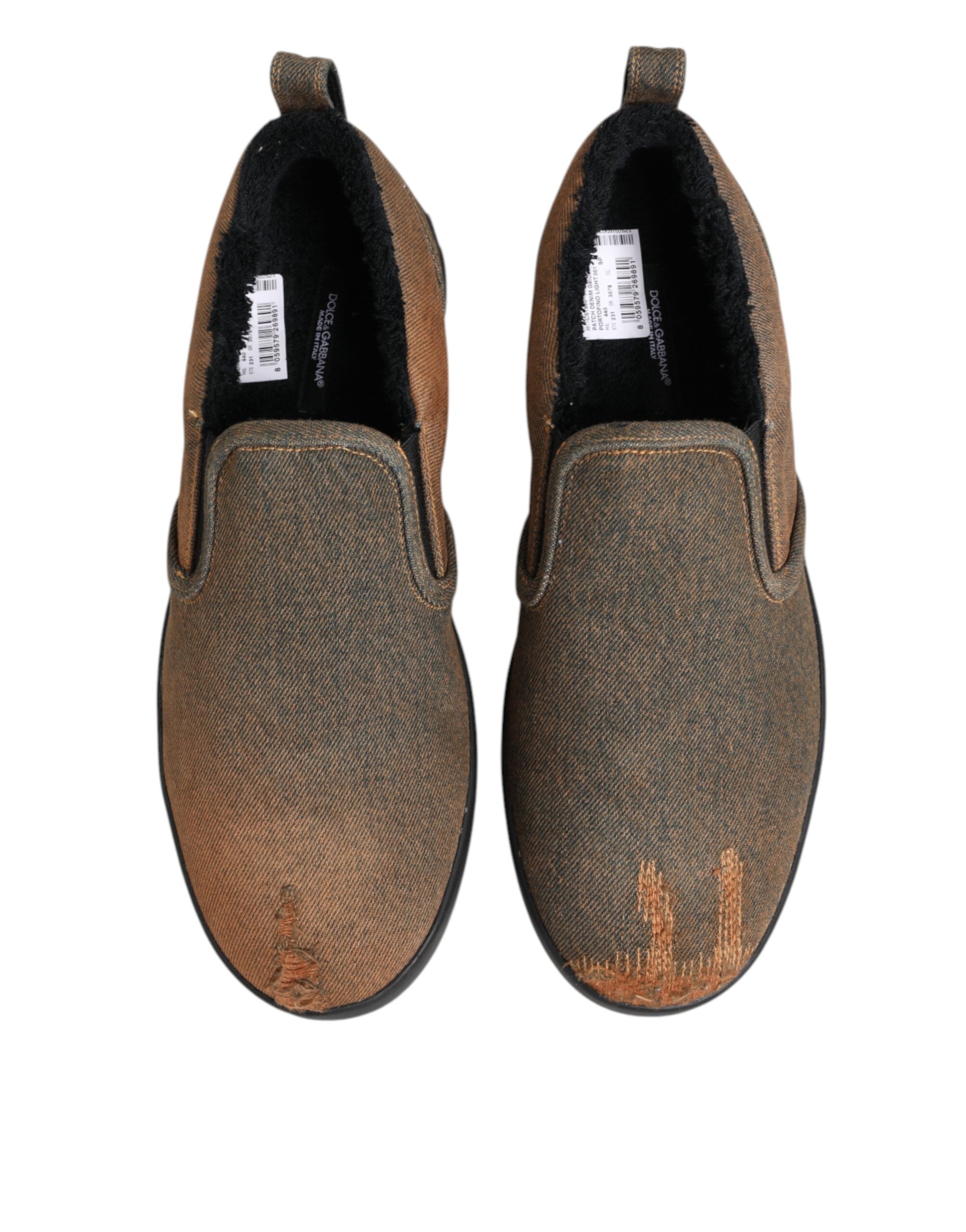 Dolce & Gabbana Brown Cotton Low Top Slip On Sneakers Shoes Dolce & Gabbana