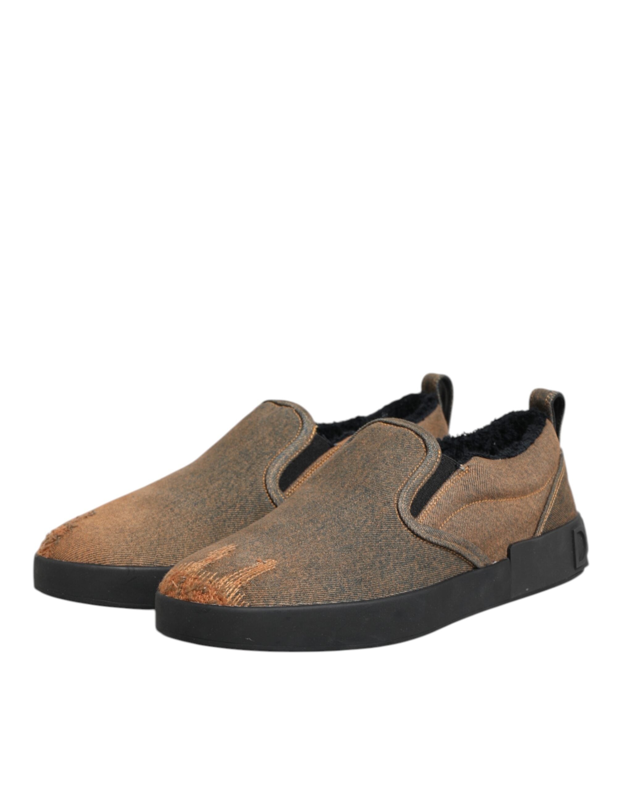 Dolce & Gabbana Brown Cotton Low Top Slip On Sneakers Shoes Dolce & Gabbana