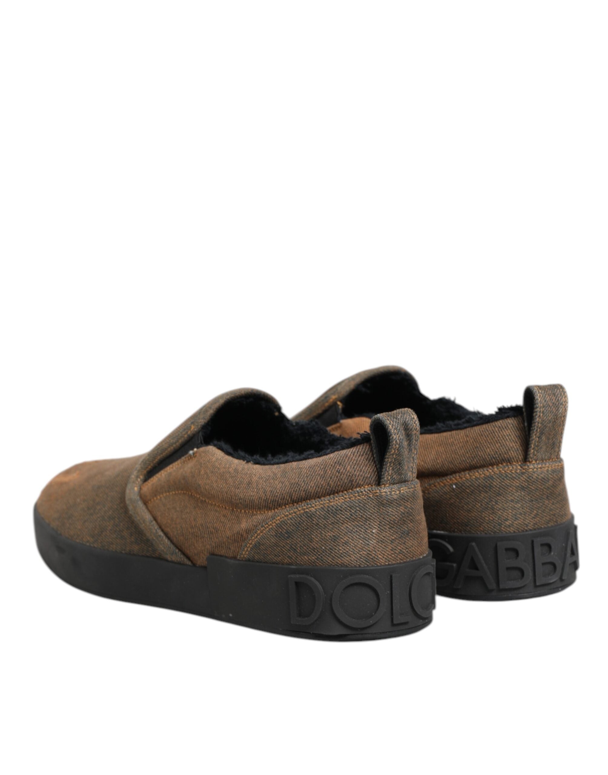 Dolce & Gabbana Brown Cotton Low Top Slip On Sneakers Shoes Dolce & Gabbana