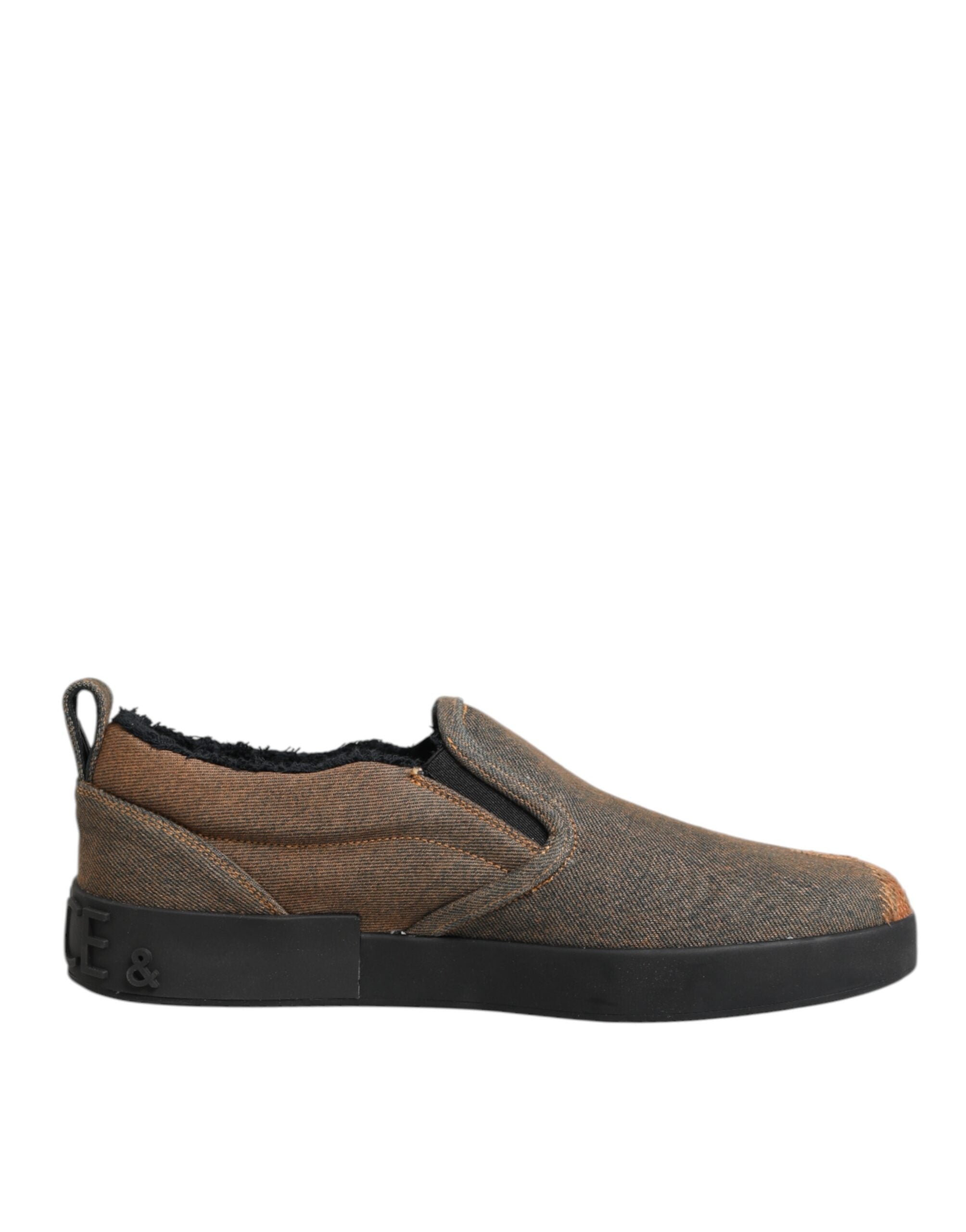 Dolce & Gabbana Brown Cotton Low Top Slip On Sneakers Shoes Dolce & Gabbana