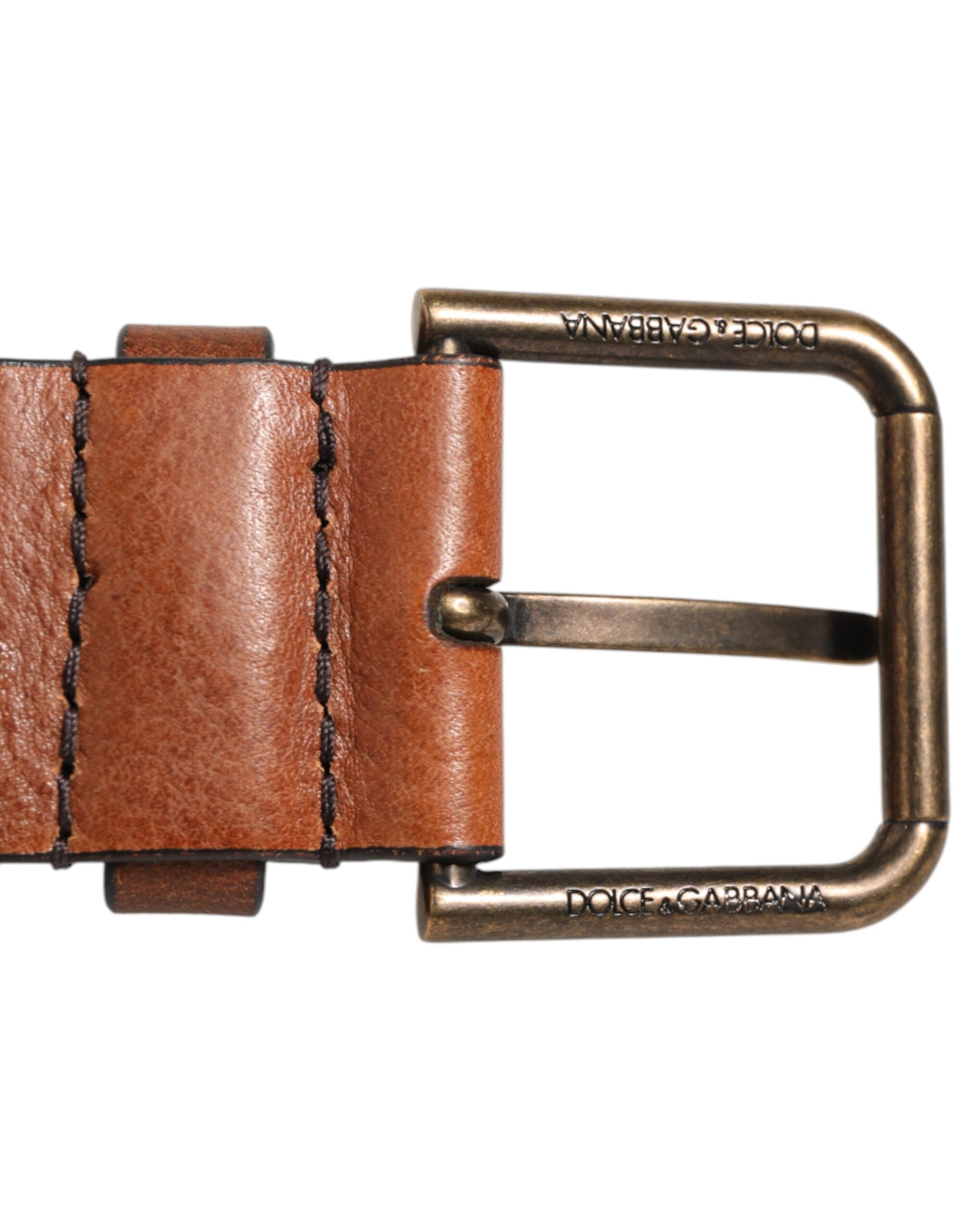 Dolce & Gabbana Brown Classic Gold Metal Logo Buckle Men Belt Dolce & Gabbana