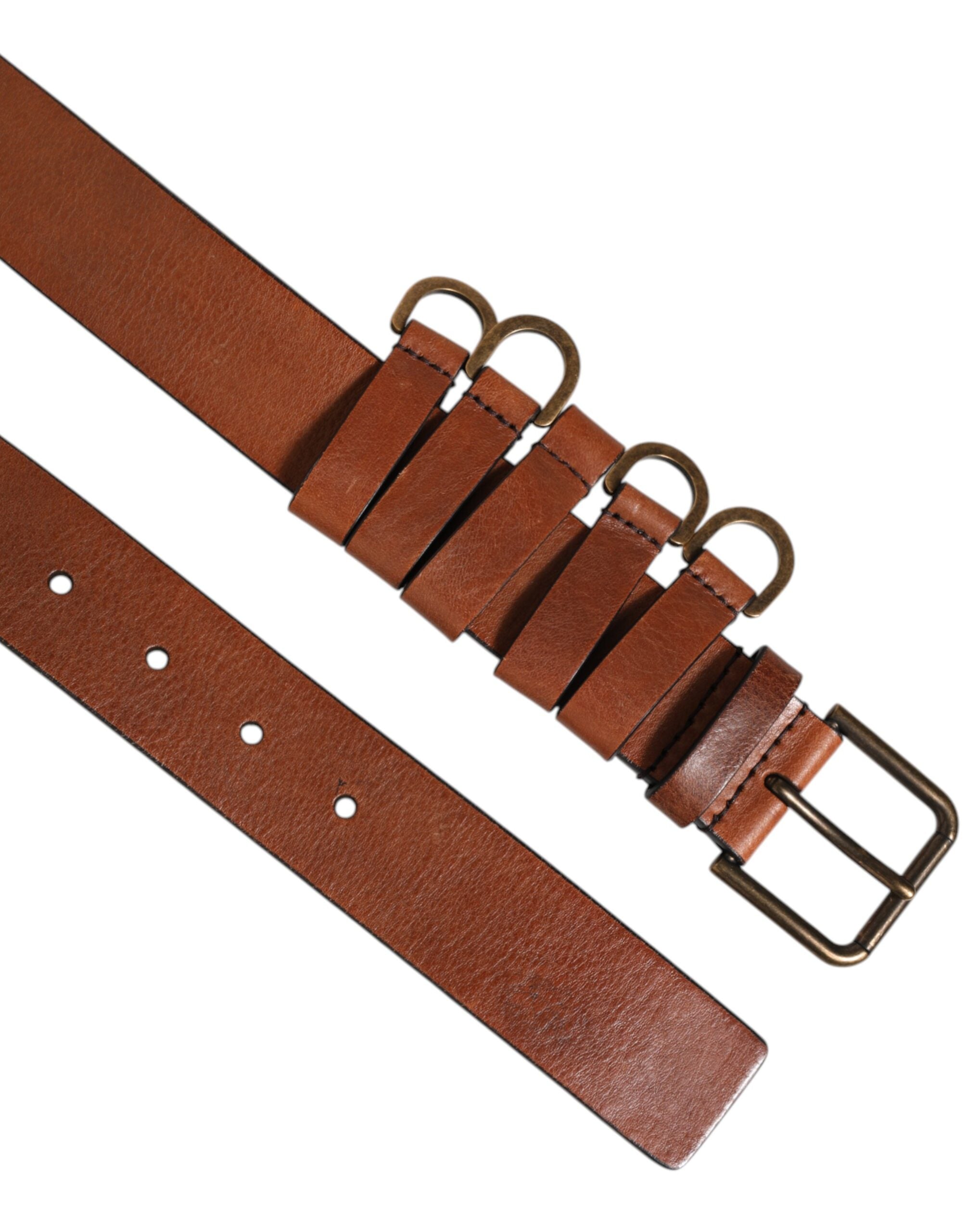 Dolce & Gabbana Brown Classic Gold Metal Logo Buckle Men Belt Dolce & Gabbana