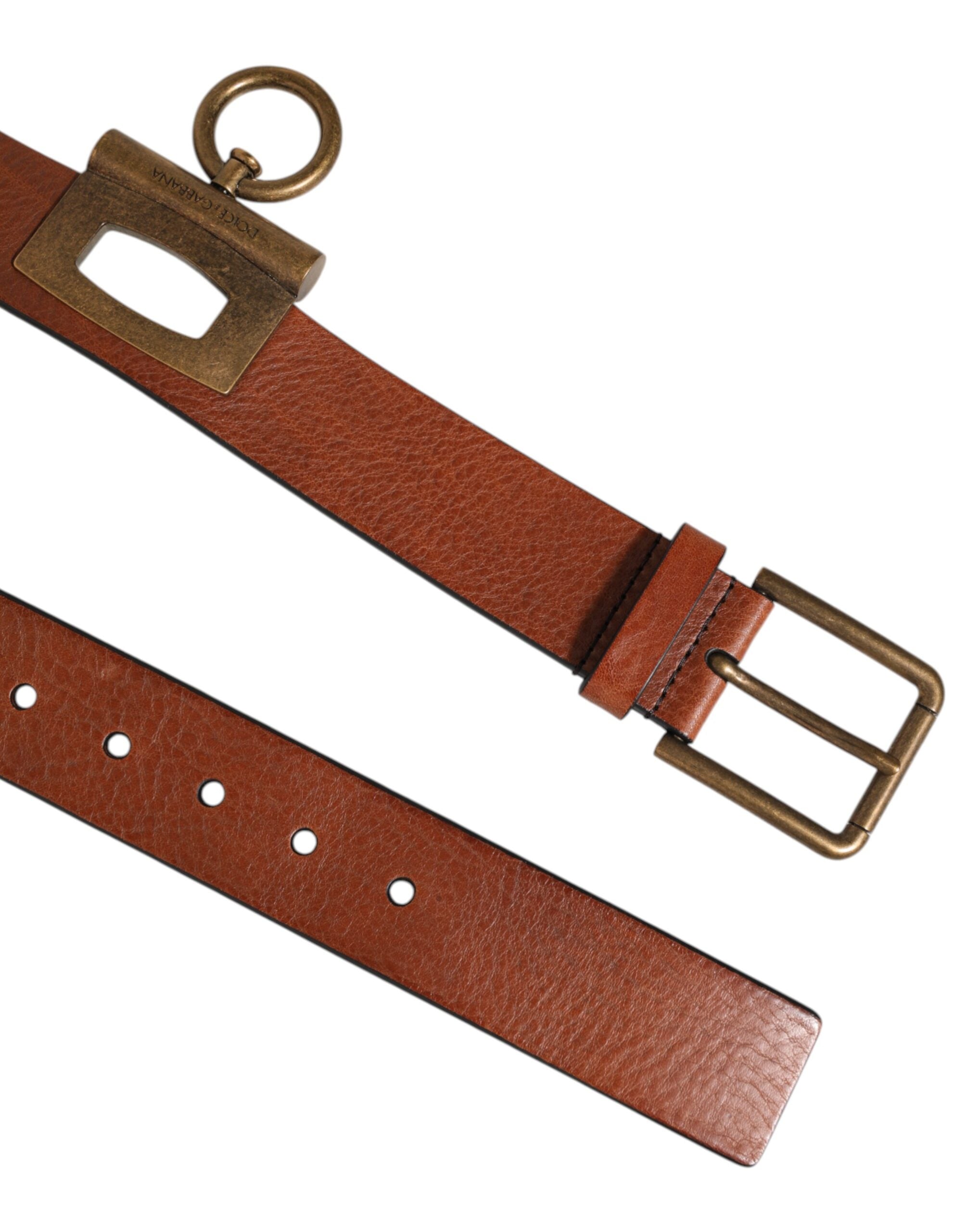 Dolce & Gabbana Brown Leather Side Rings Brass Buckle Belt Dolce & Gabbana