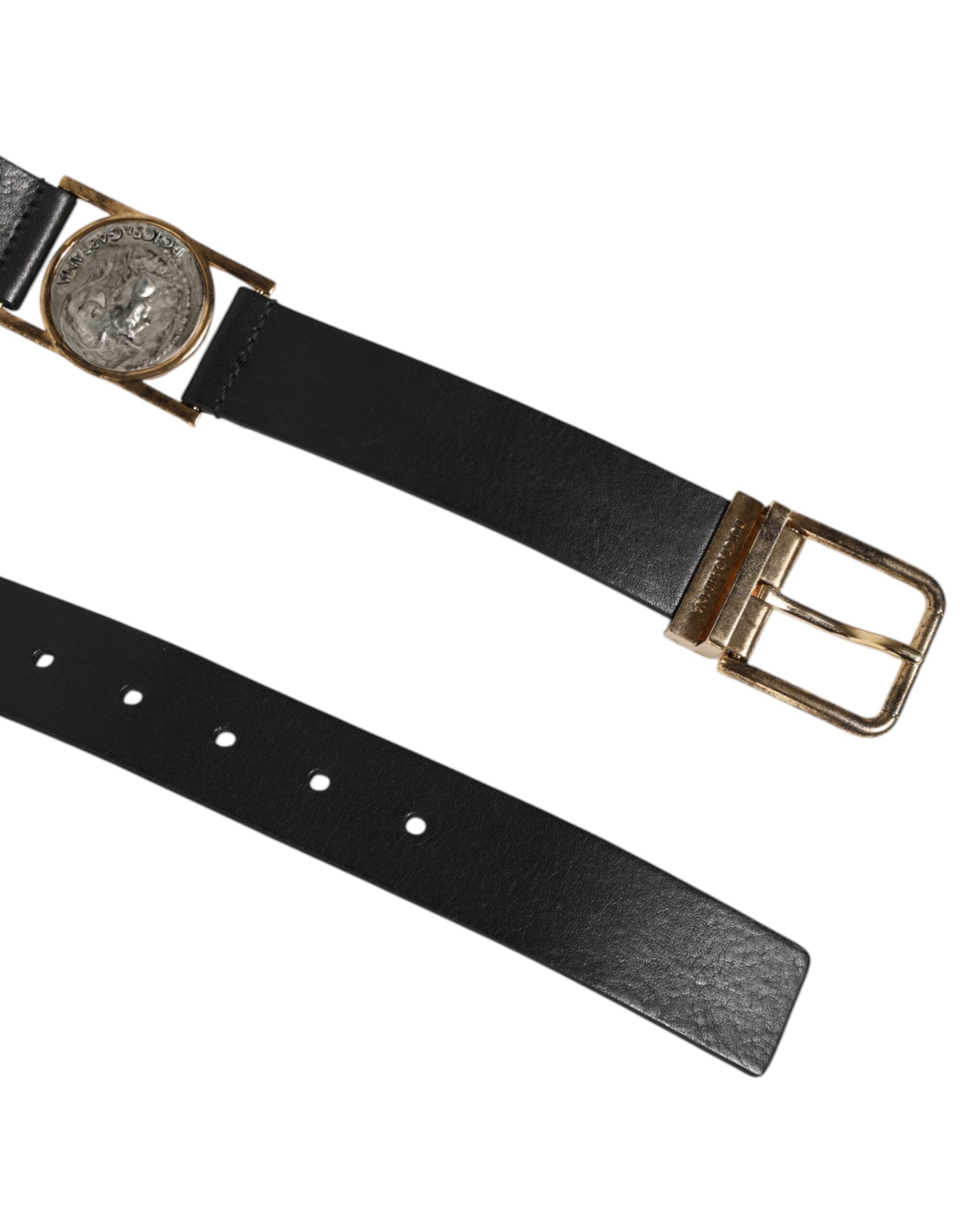 Dolce & Gabbana Black Leather Gold Silver Coin Buckle Belt Dolce & Gabbana