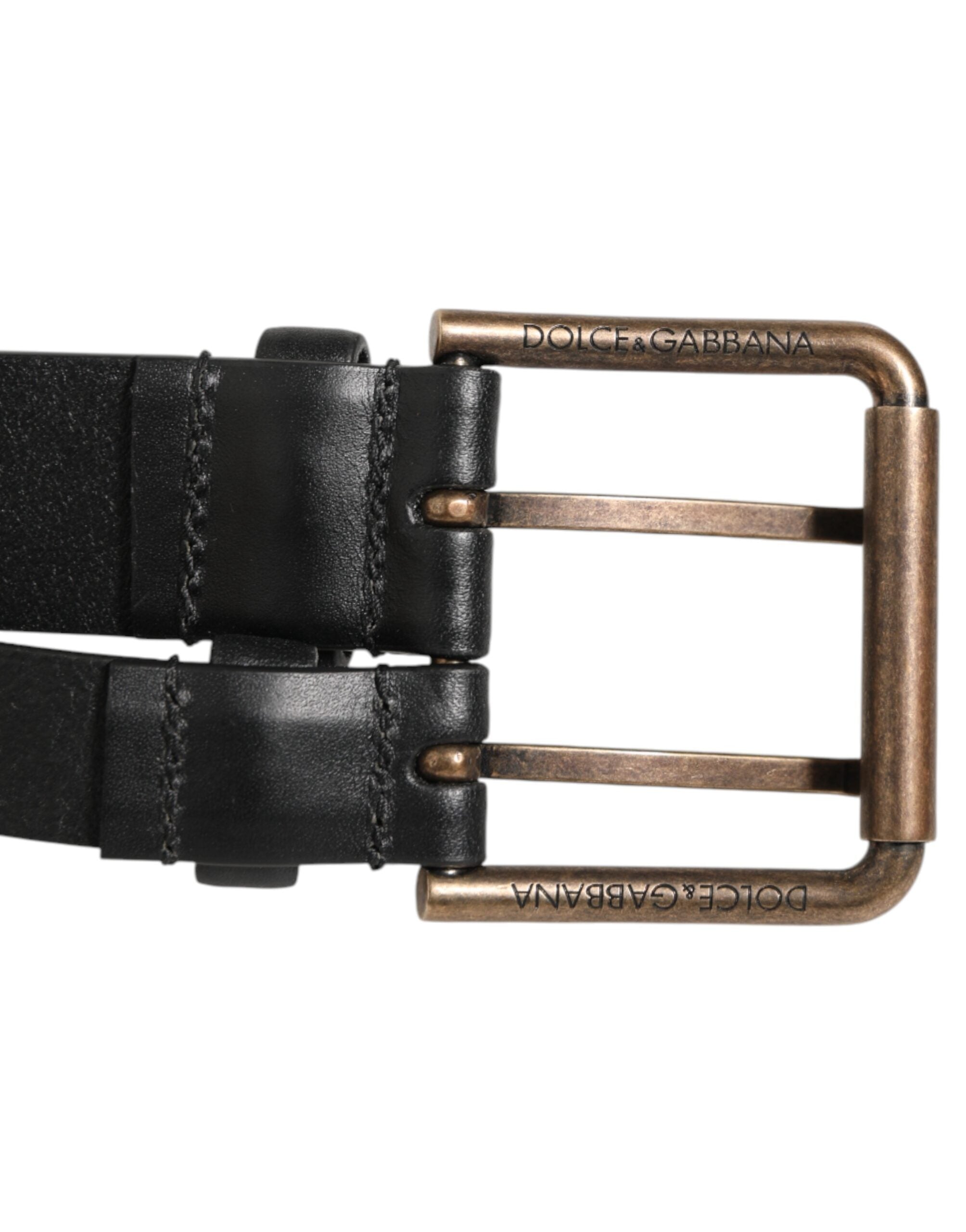Dolce & Gabbana Black Double Strap Leather Brass Buckle Belt Dolce & Gabbana