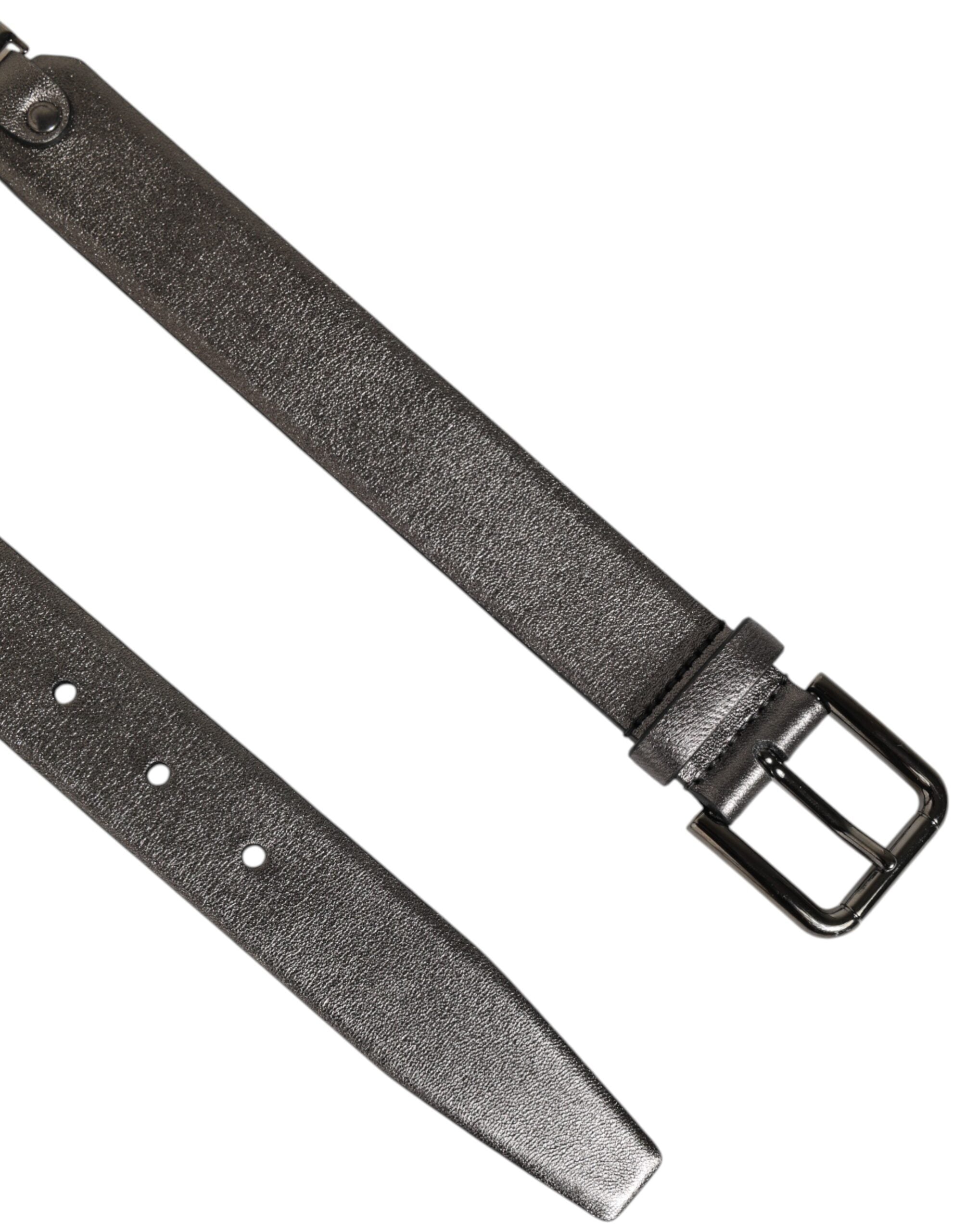 Dolce & Gabbana Black Silver Pebbled Texture Leather Buckle Men Belt Dolce & Gabbana