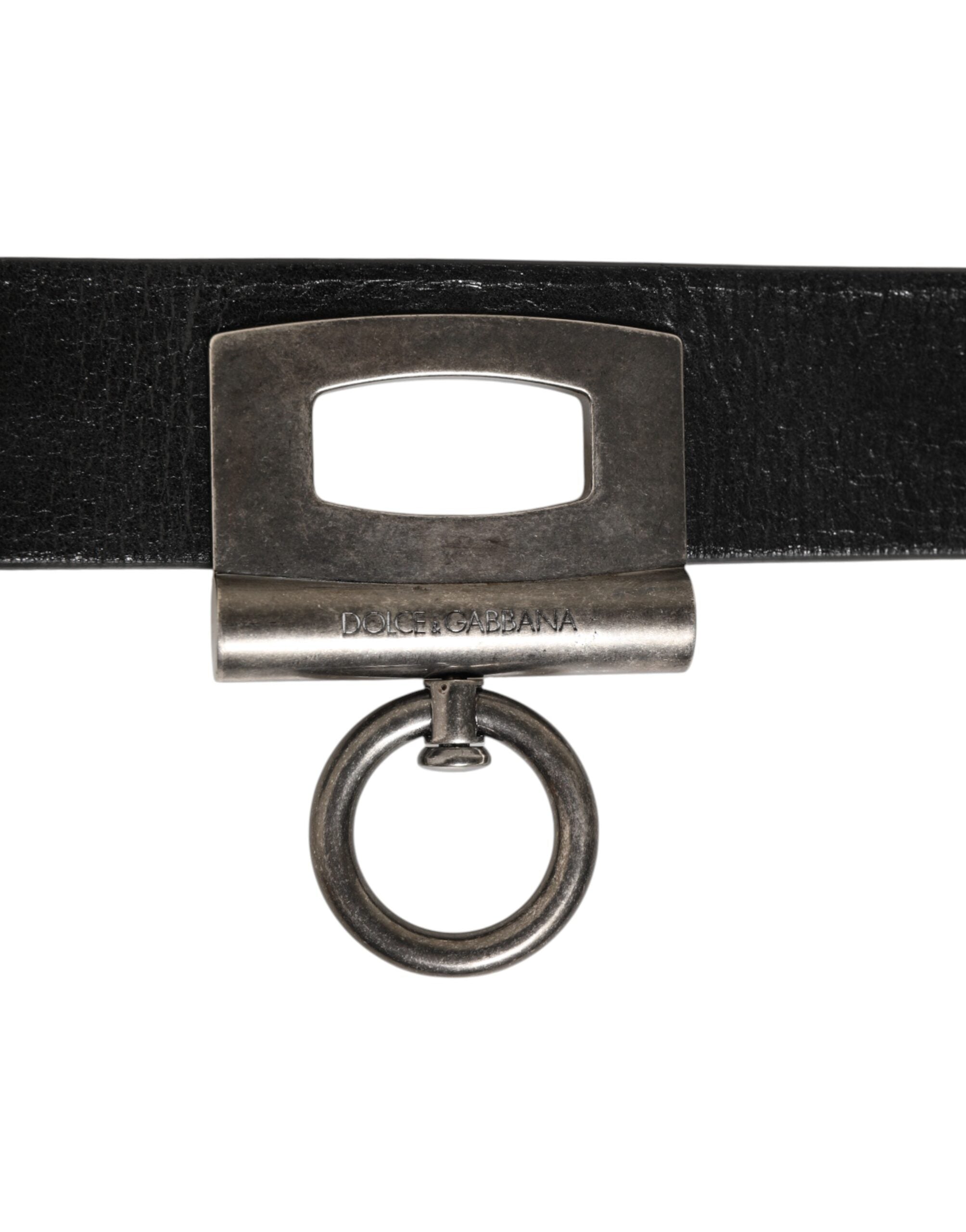 Dolce & Gabbana Black Leather Side Rings Brass Buckle Belt Dolce & Gabbana
