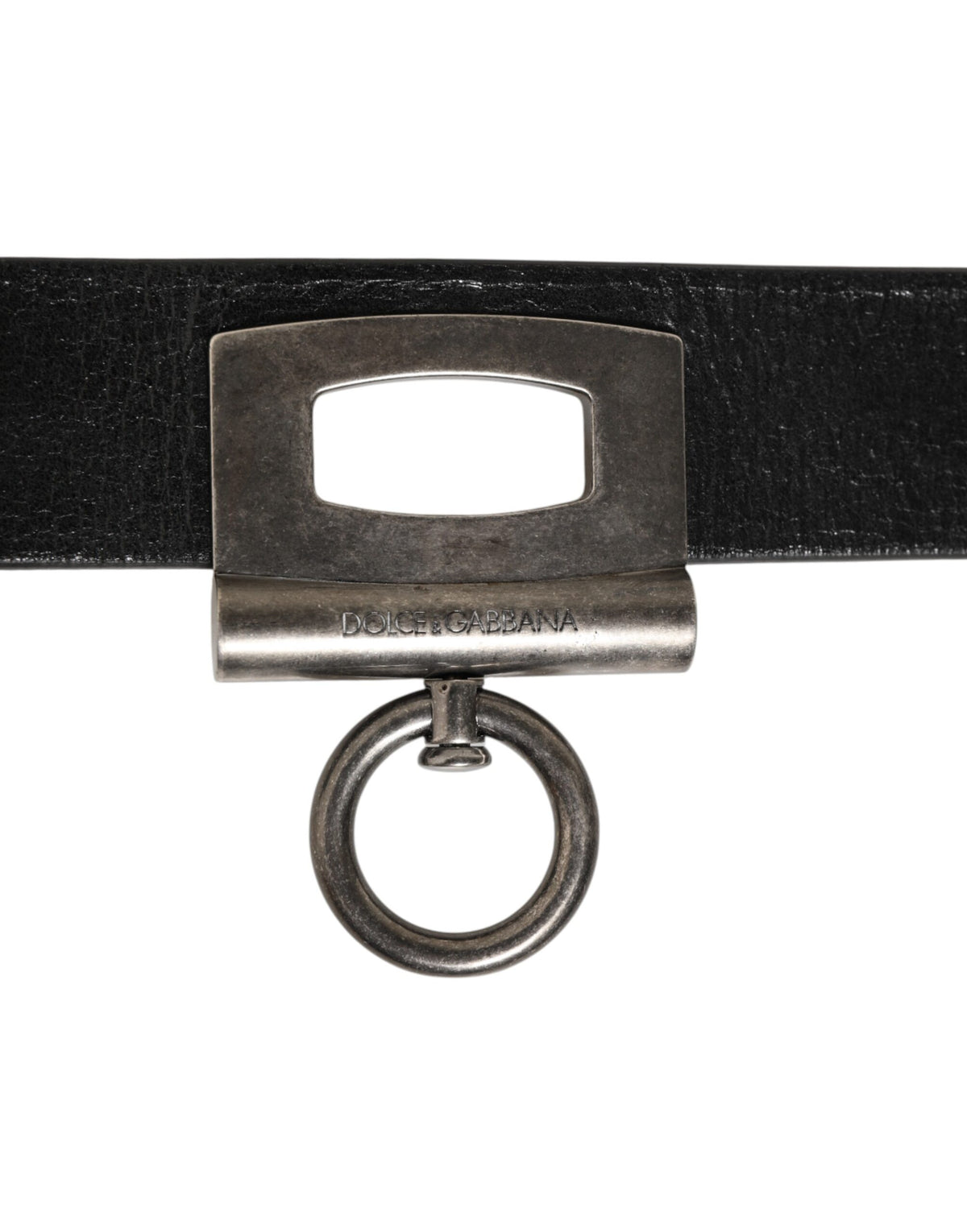 Dolce & Gabbana Black Leather Side Rings Brass Buckle Belt