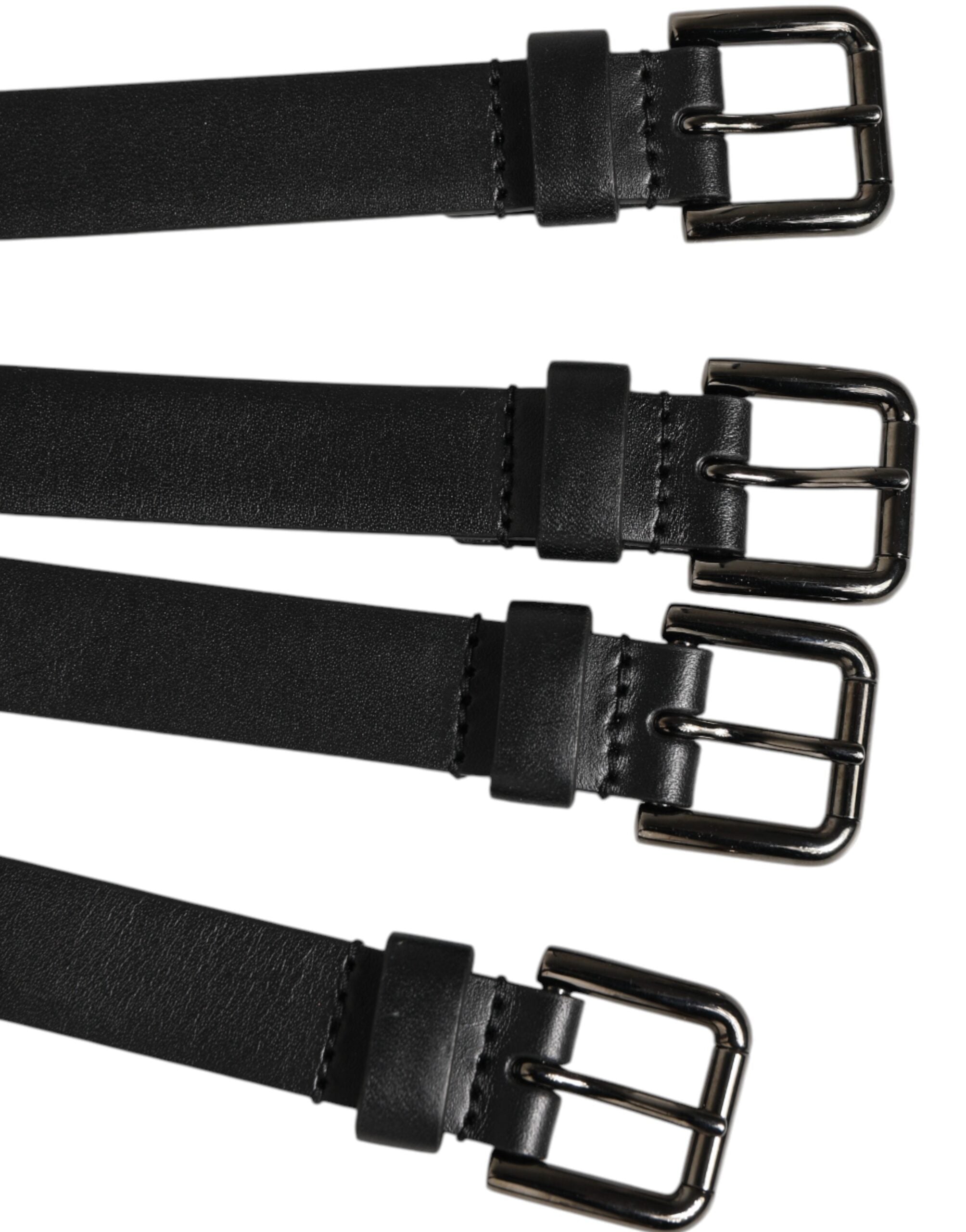 Dolce & Gabbana Black Leather 4-Strap Metal Multi-Buckle Belt Dolce & Gabbana