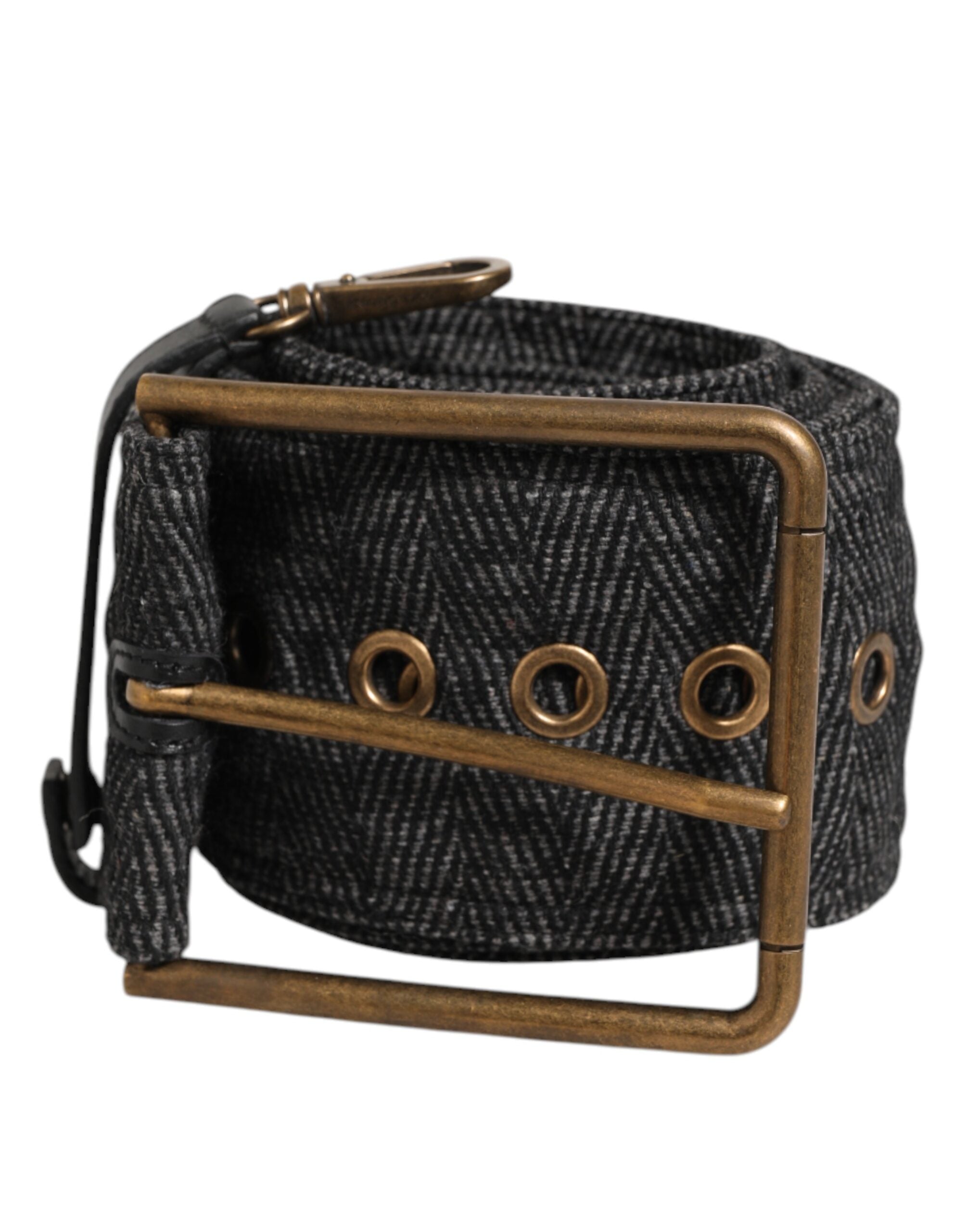 Dolce & Gabbana Grey Fabric Logo Plate Metal Brass Buckle Belt Dolce & Gabbana