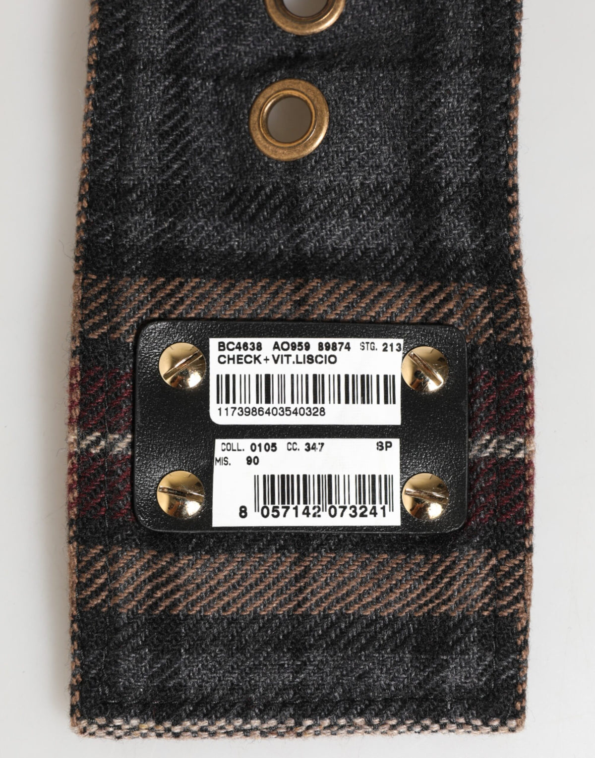 Dolce & Gabbana Plaid Fabric Logo Plate Brass Buckle Belt