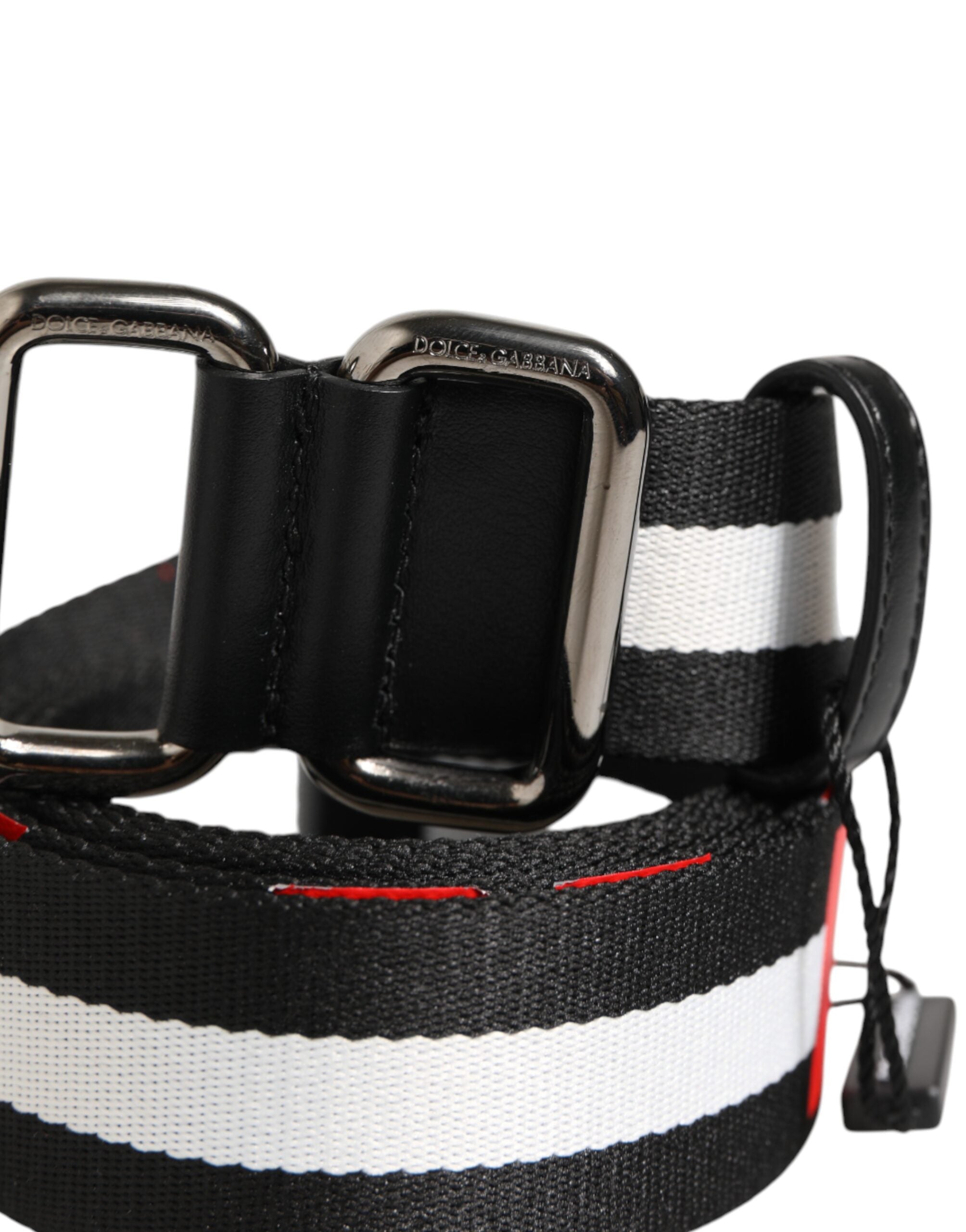 Dolce & Gabbana Black White Striped Logo Metal Buckle Belt Dolce & Gabbana