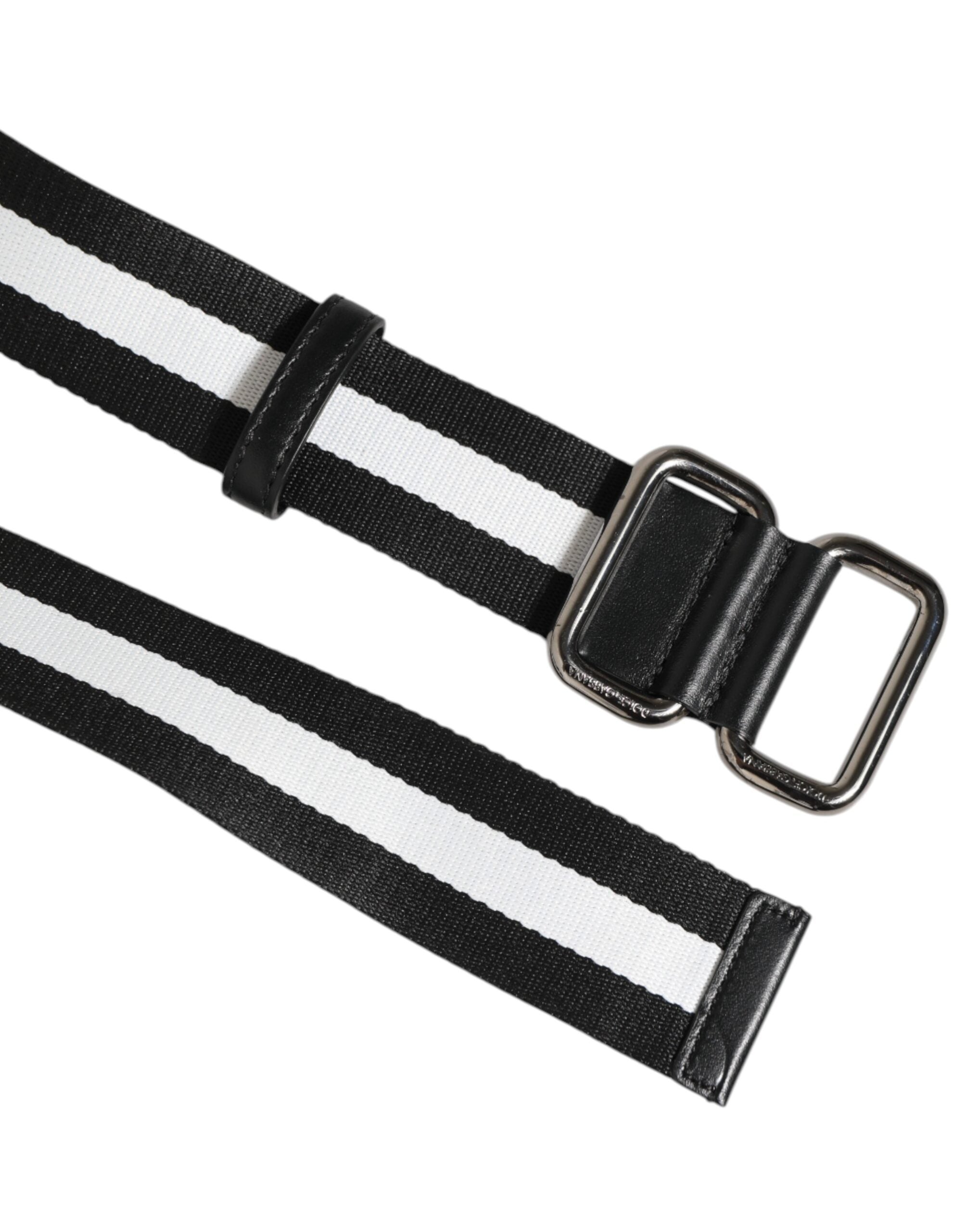 Dolce & Gabbana Black White Striped Logo Metal Buckle Belt Dolce & Gabbana