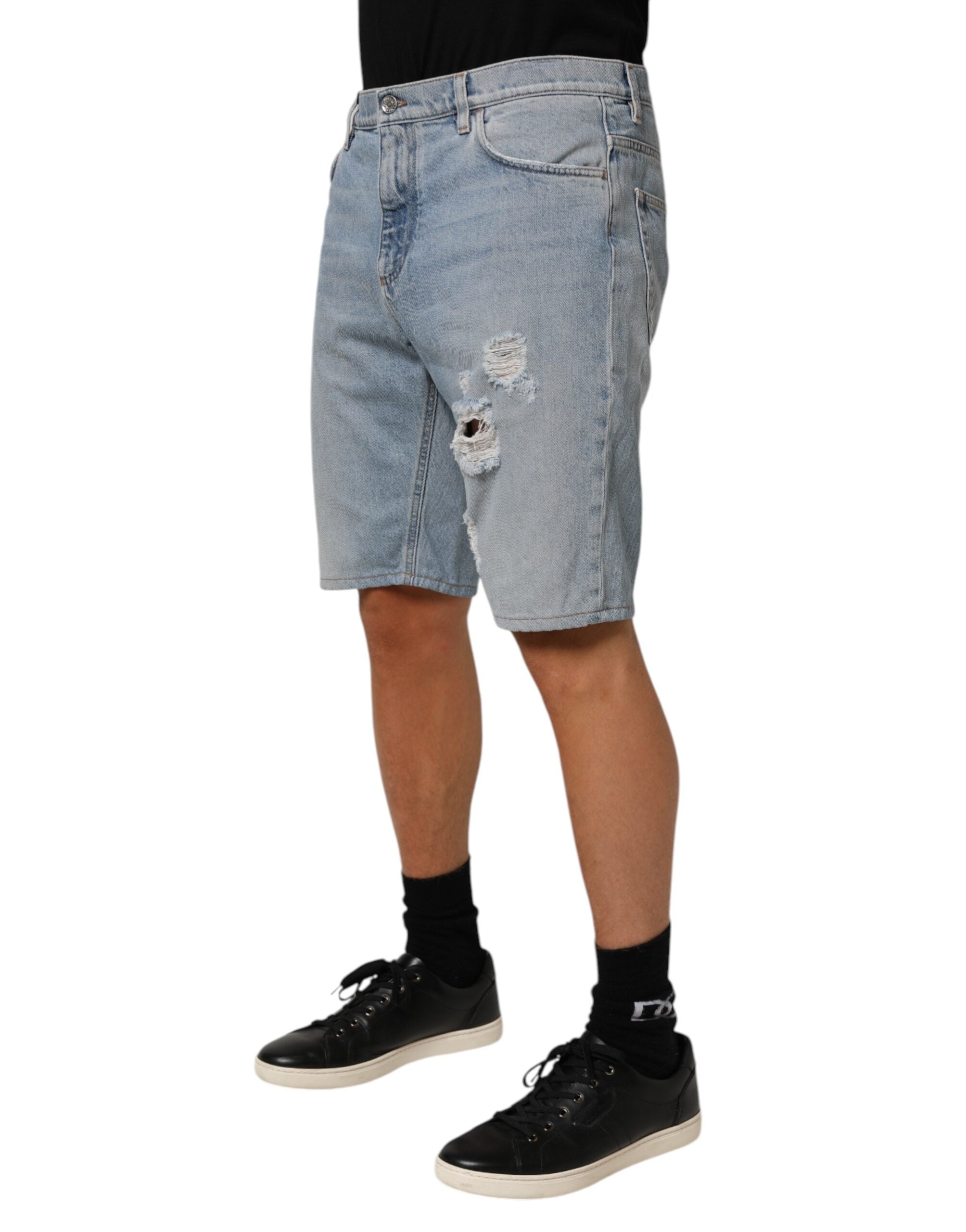 Dolce & Gabbana Blue Cotton Distressed Denim Bermuda Shorts Dolce & Gabbana