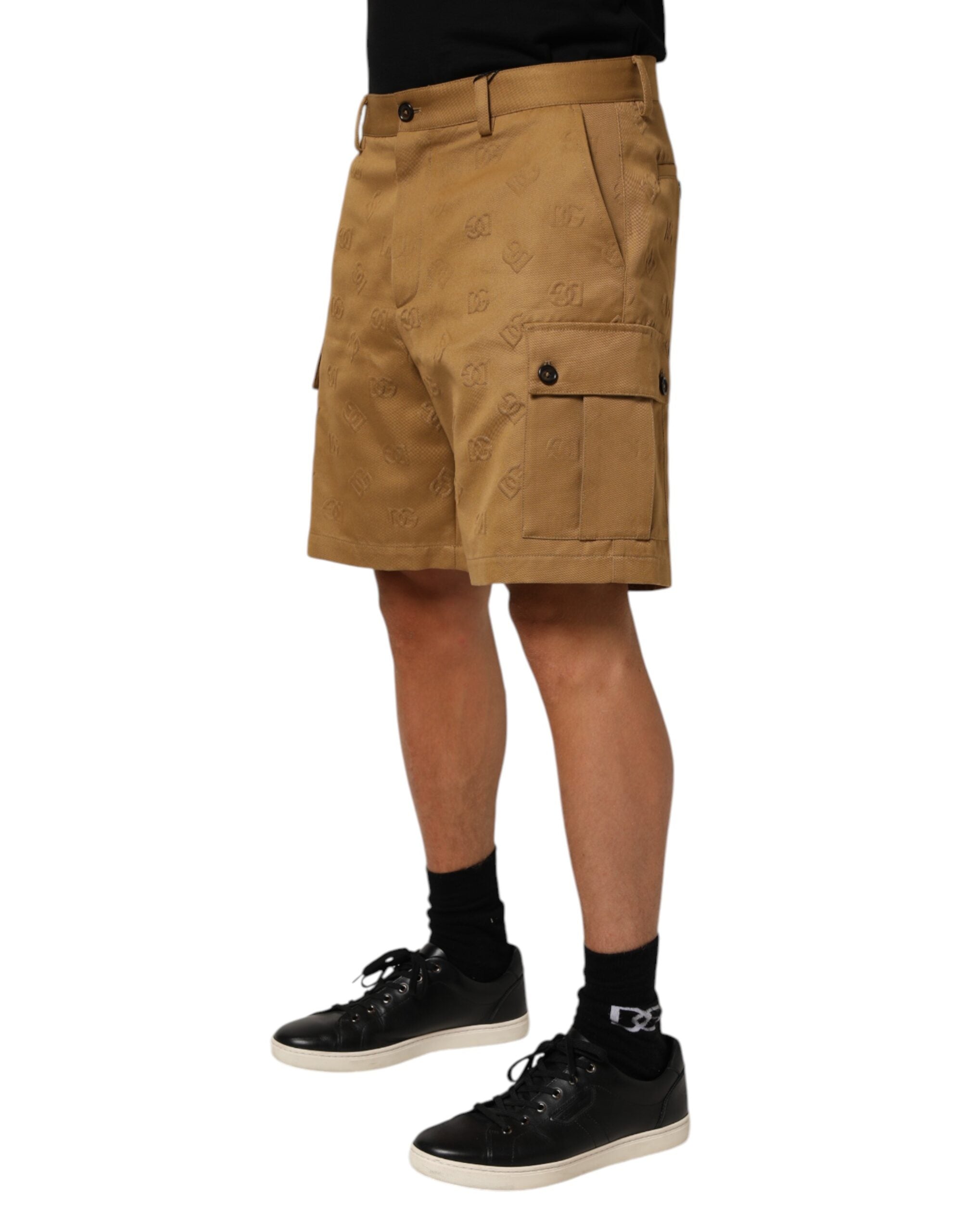 Dolce & Gabbana Brown Cotton Stretch Logo CargoBermuda Shorts Dolce & Gabbana