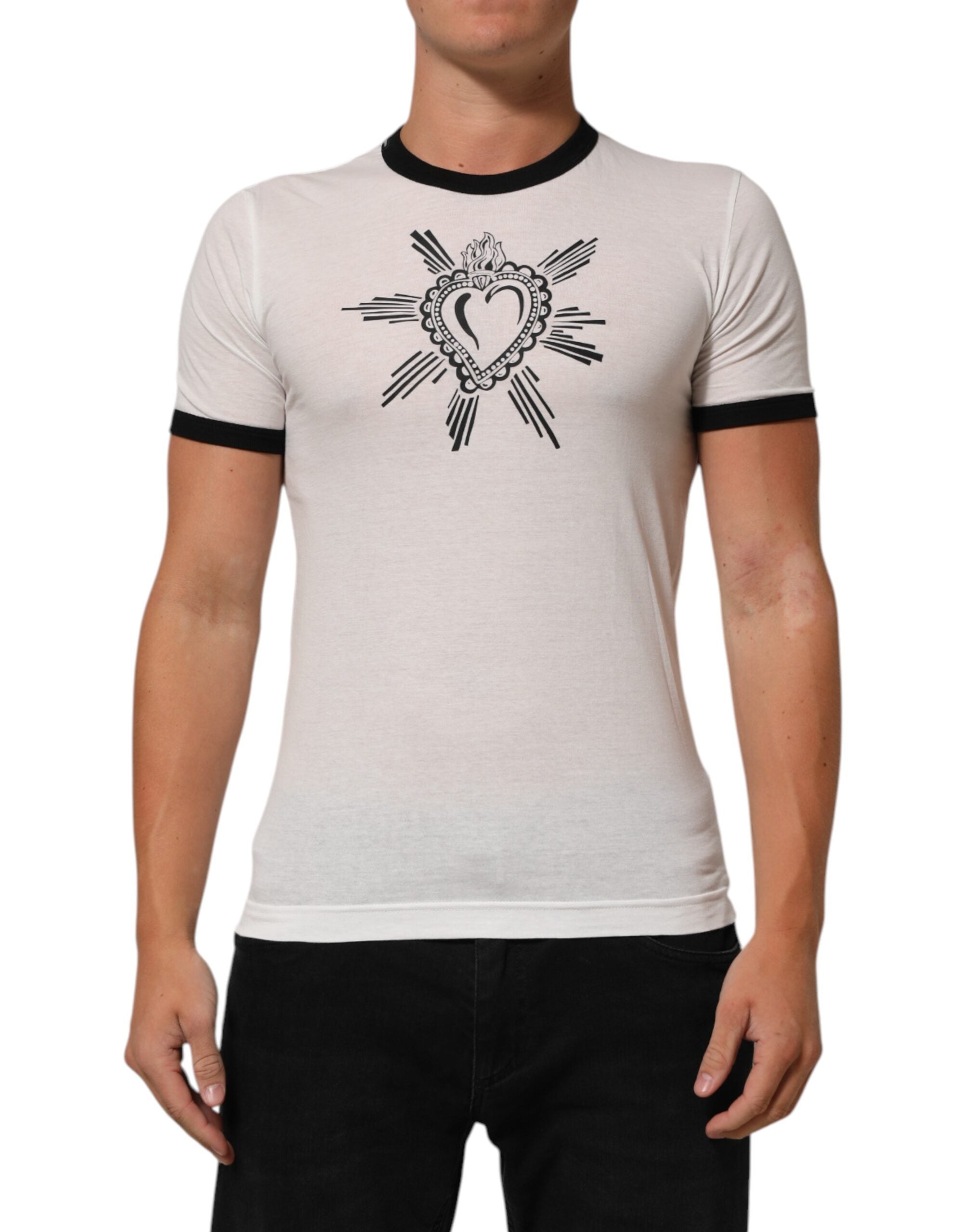 Dolce & Gabbana White Sacred Heart Cotton Crew Neck T-shirt Dolce & Gabbana