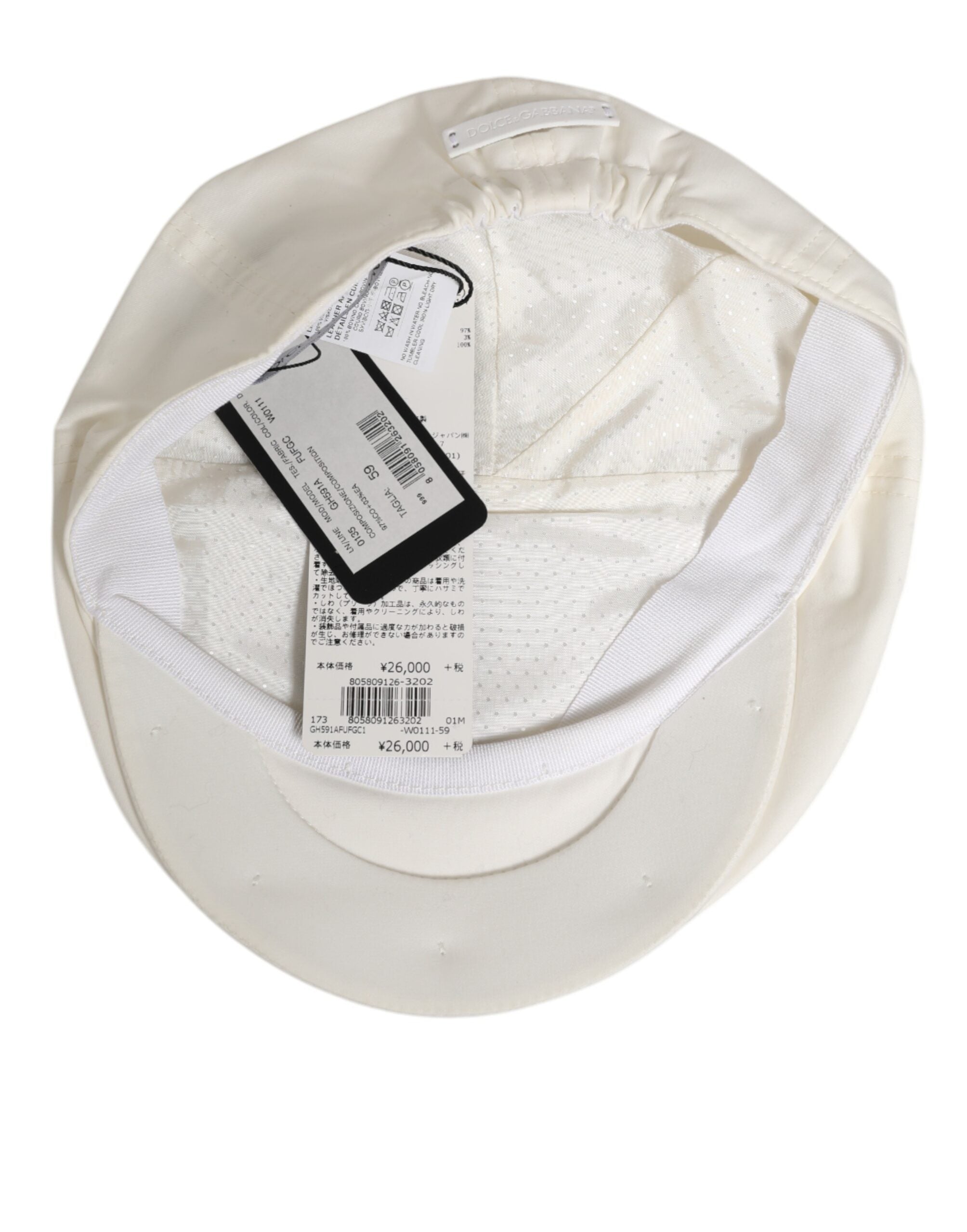 Dolce & Gabbana White Cotton Blend Leather Trim Flat Men Cap Hat Dolce & Gabbana