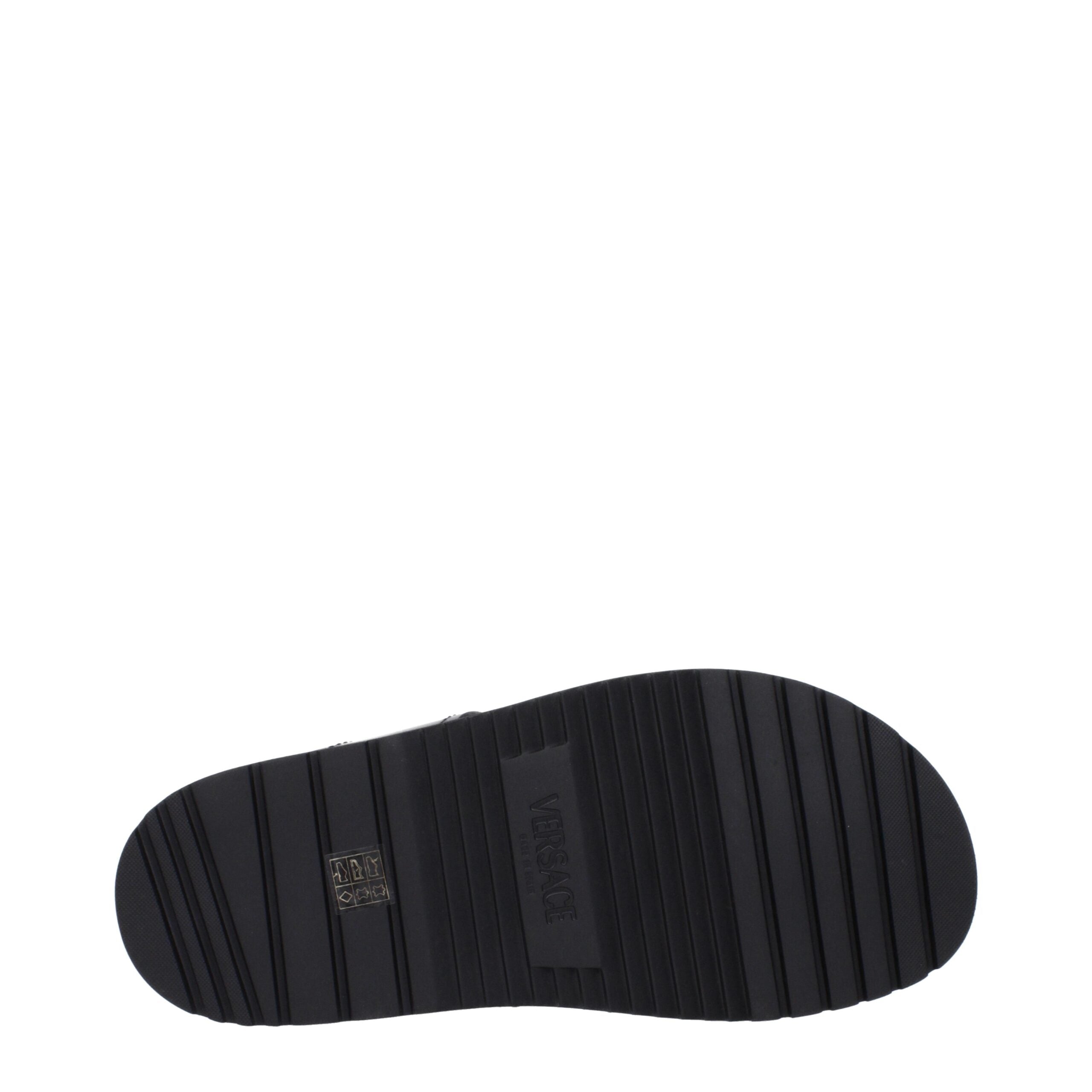 Versace Black Leather Flat Sandals Versace
