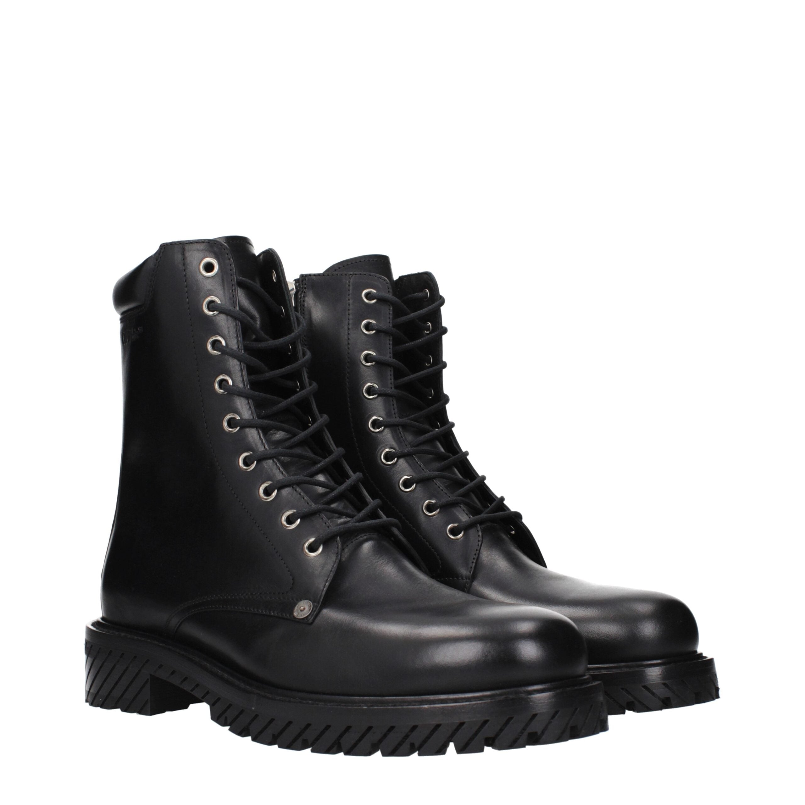 Off-White Black Leather Ankle Boots Off-White