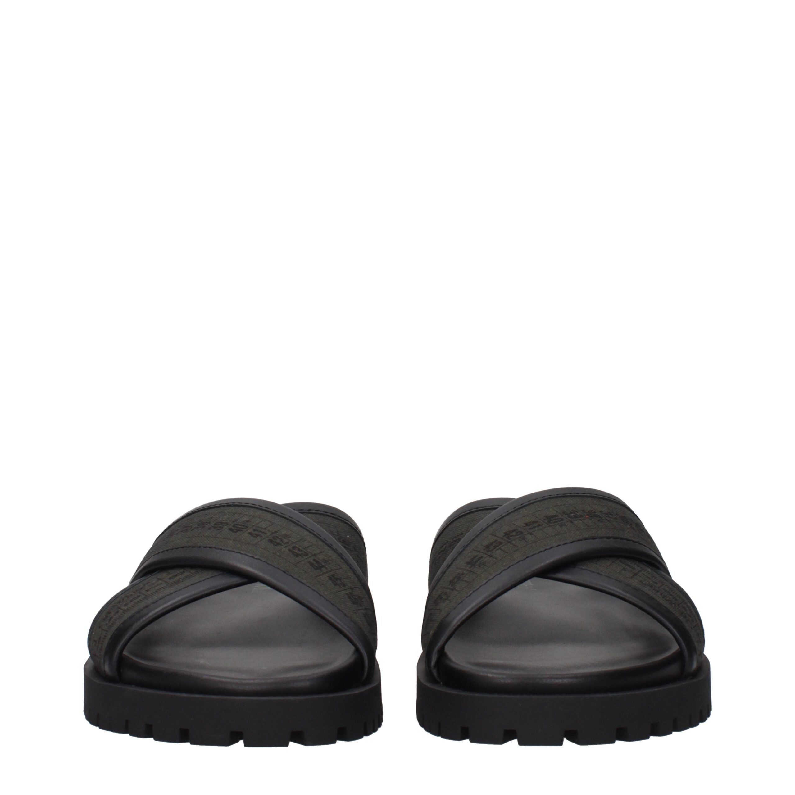 Off-White Green Fabric Flat Sandals Off-White