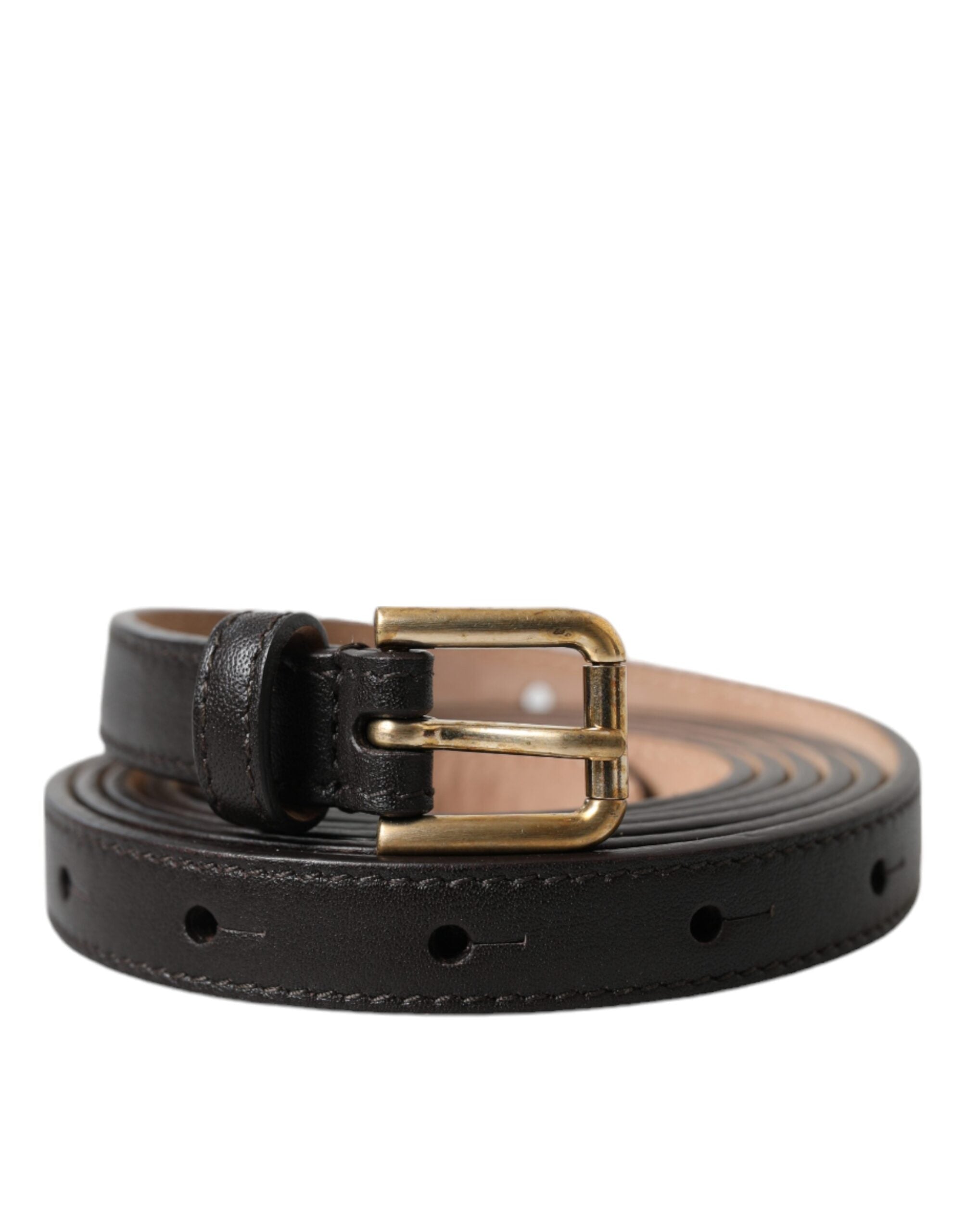 Dolce & Gabbana Black Leather Long Skinny Gold Metal Buckle Belt Dolce & Gabbana