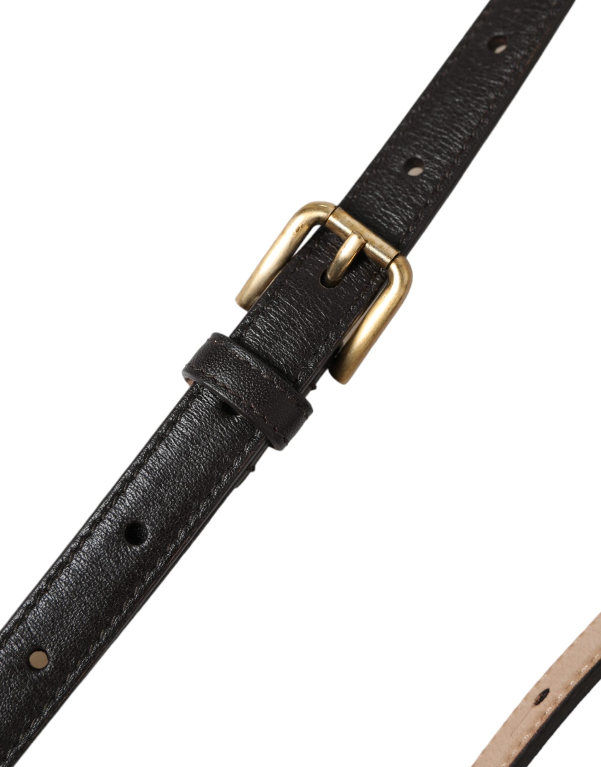 Dolce & Gabbana Black Leather Long Skinny Gold Metal Buckle Belt Dolce & Gabbana