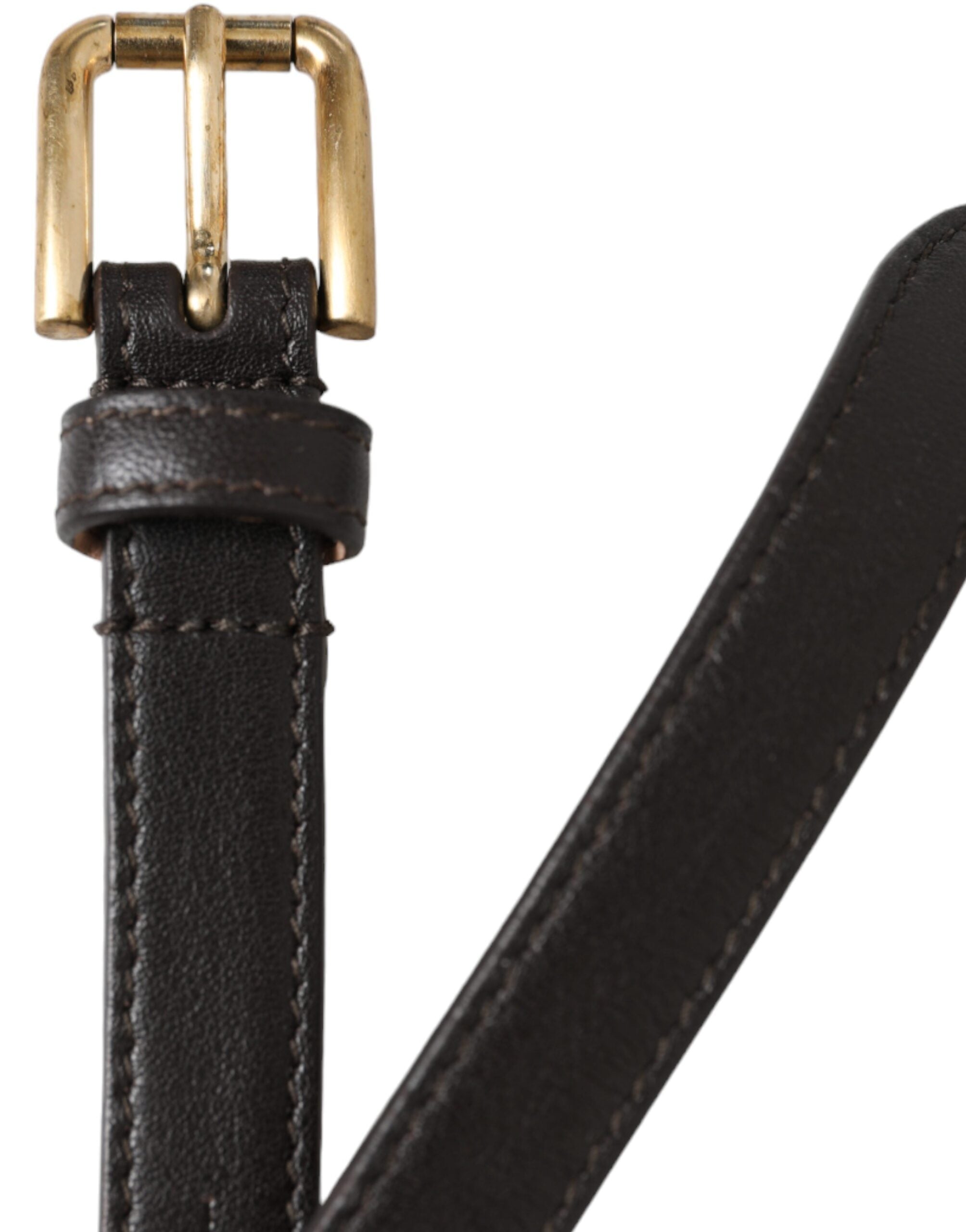 Dolce & Gabbana Black Leather Long Skinny Gold Metal Buckle Belt Dolce & Gabbana