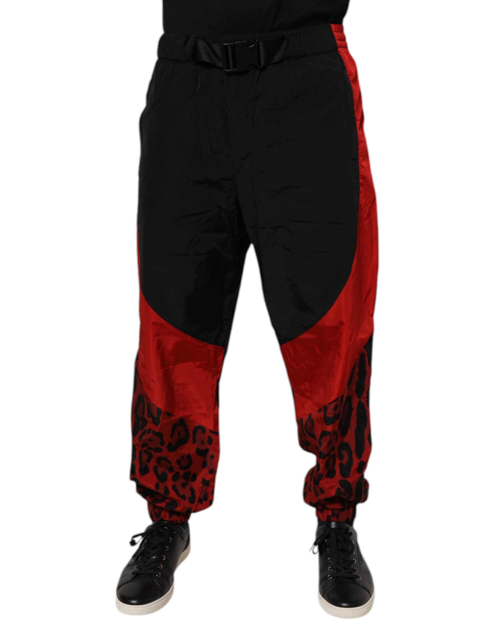 Dolce & Gabbana Black Red Leopard Print Nylon Jogger Pants Dolce & Gabbana