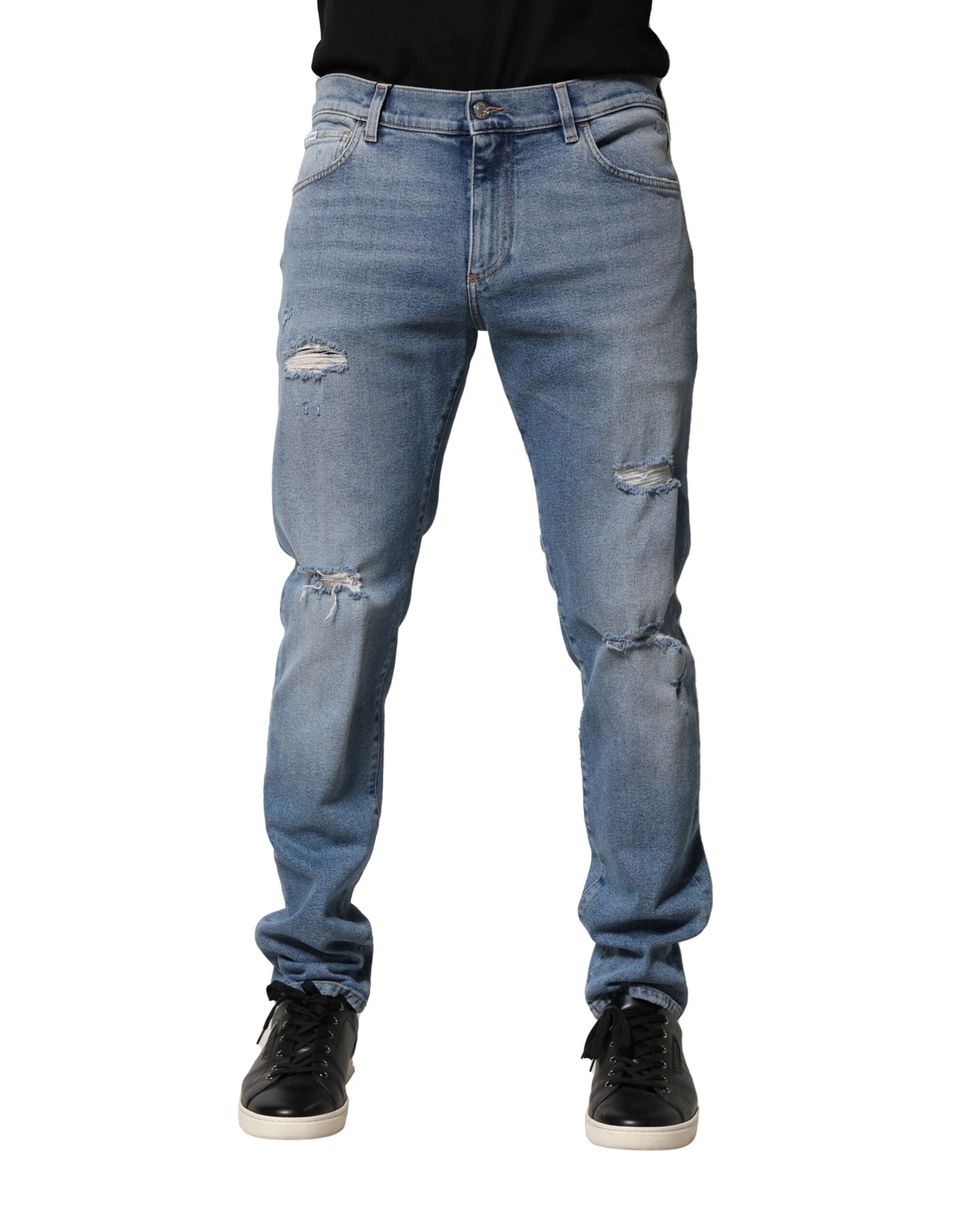 Dolce & Gabbana Blue Distressed Cotton Slim Men Denim Jeans Dolce & Gabbana