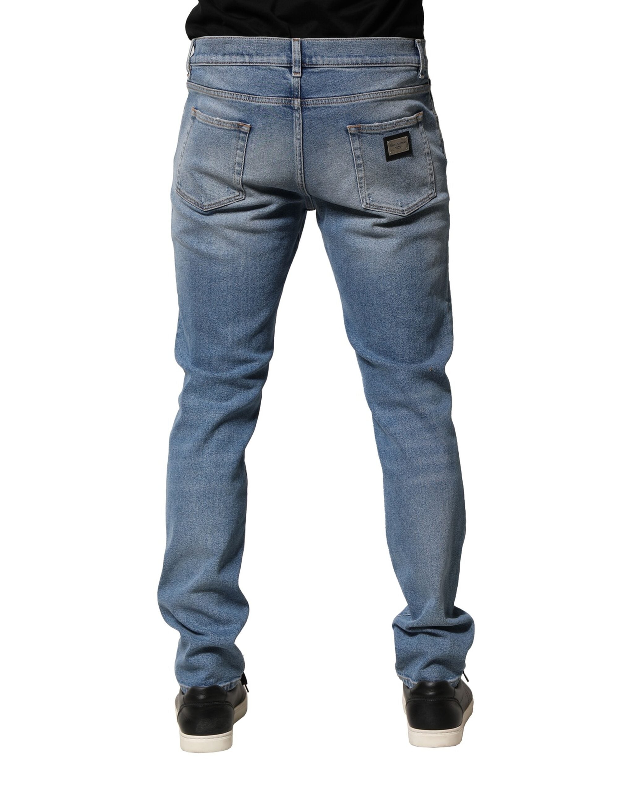 Dolce & Gabbana Blue Distressed Cotton Slim Men Denim Jeans Dolce & Gabbana