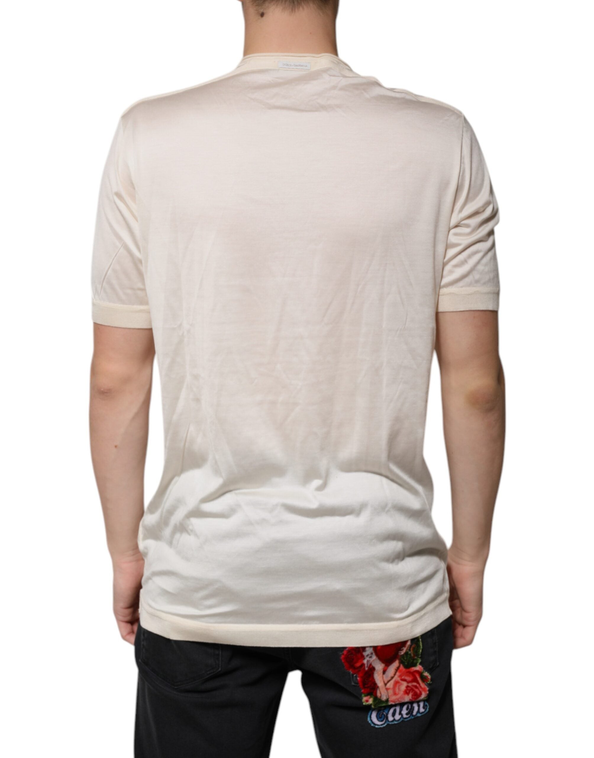 Dolce & Gabbana Off White Silk Henley Short Sleeves T-Shirt Dolce & Gabbana