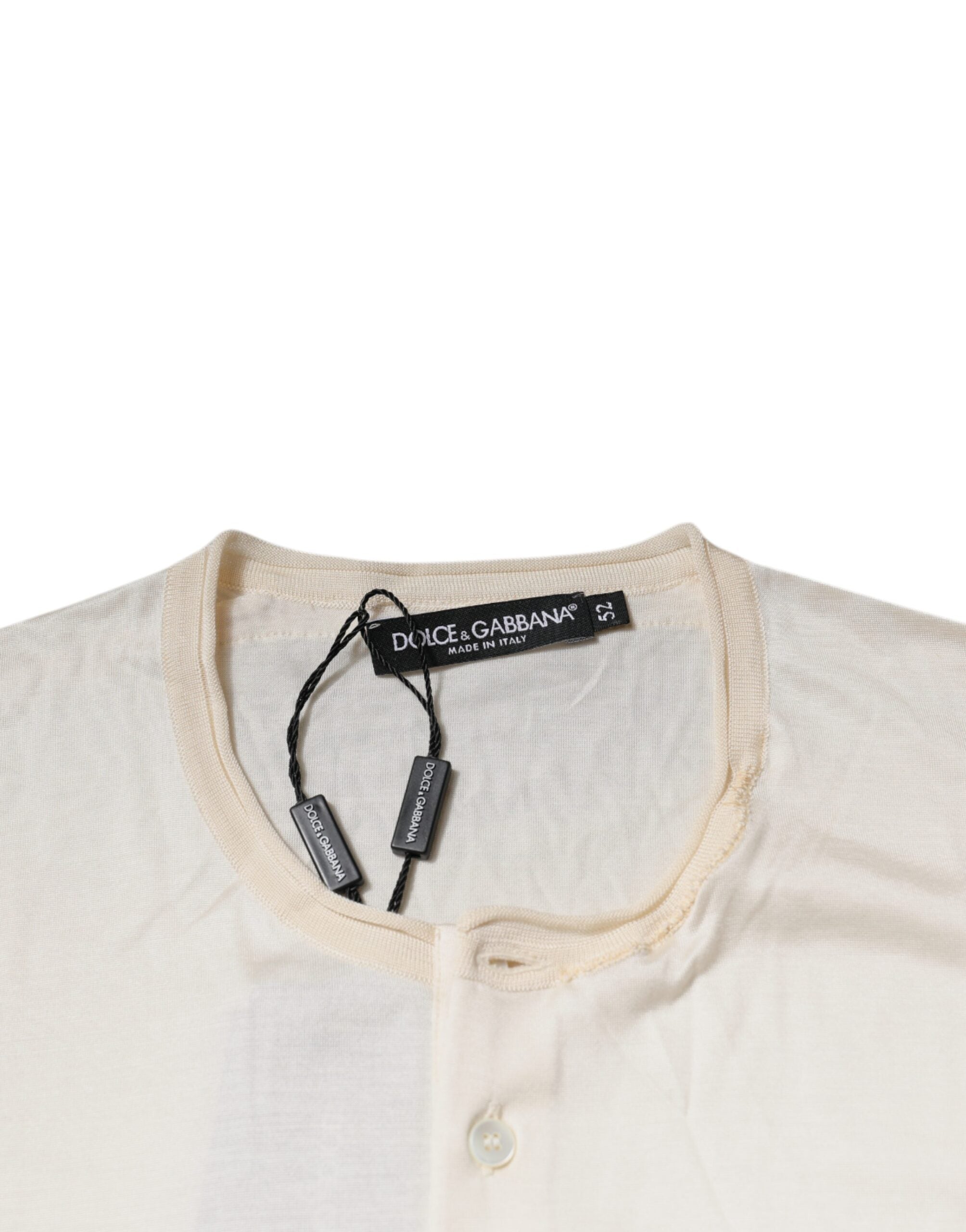 Dolce & Gabbana Off White Silk Henley Short Sleeves T-Shirt Dolce & Gabbana
