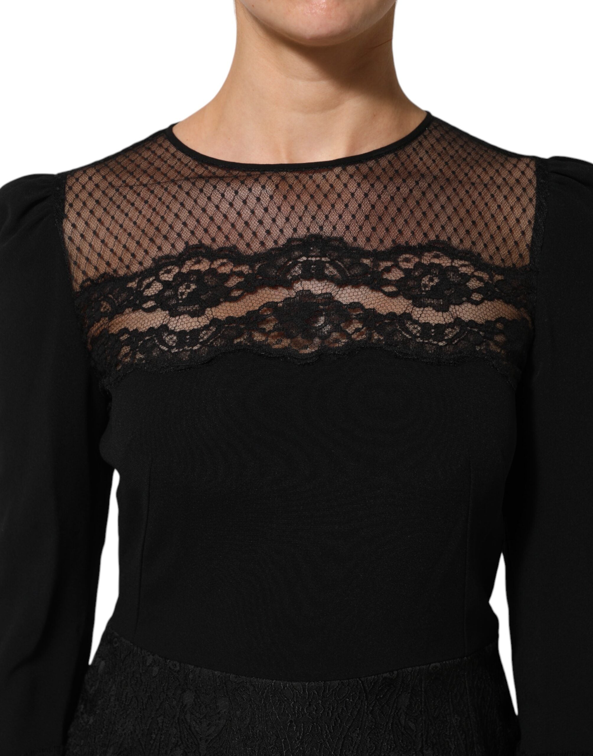 Dolce & Gabbana Black Floral Lace Trim Sheath A-line Dress Dolce & Gabbana