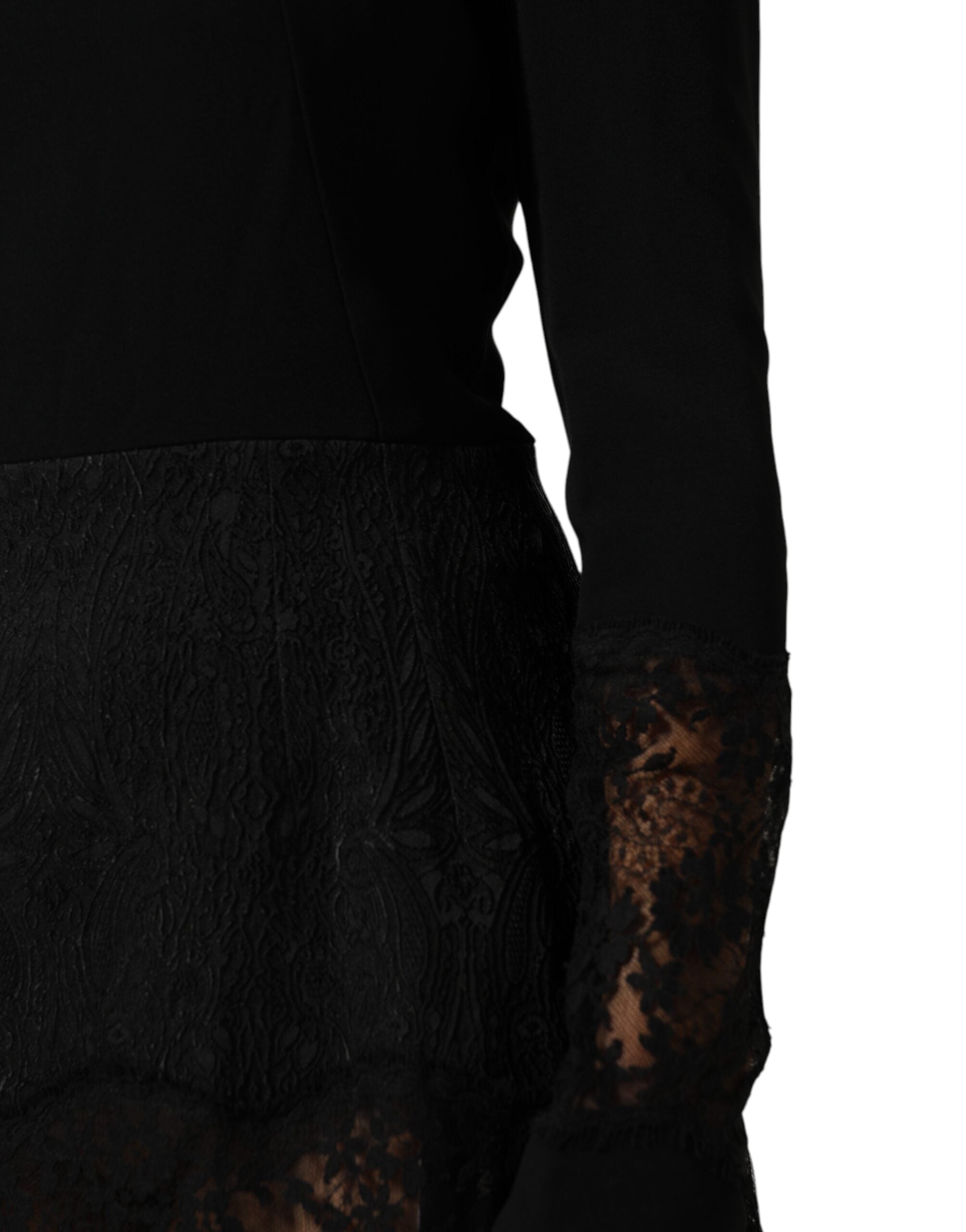 Dolce & Gabbana Black Floral Lace Trim Sheath A-line Dress Dolce & Gabbana