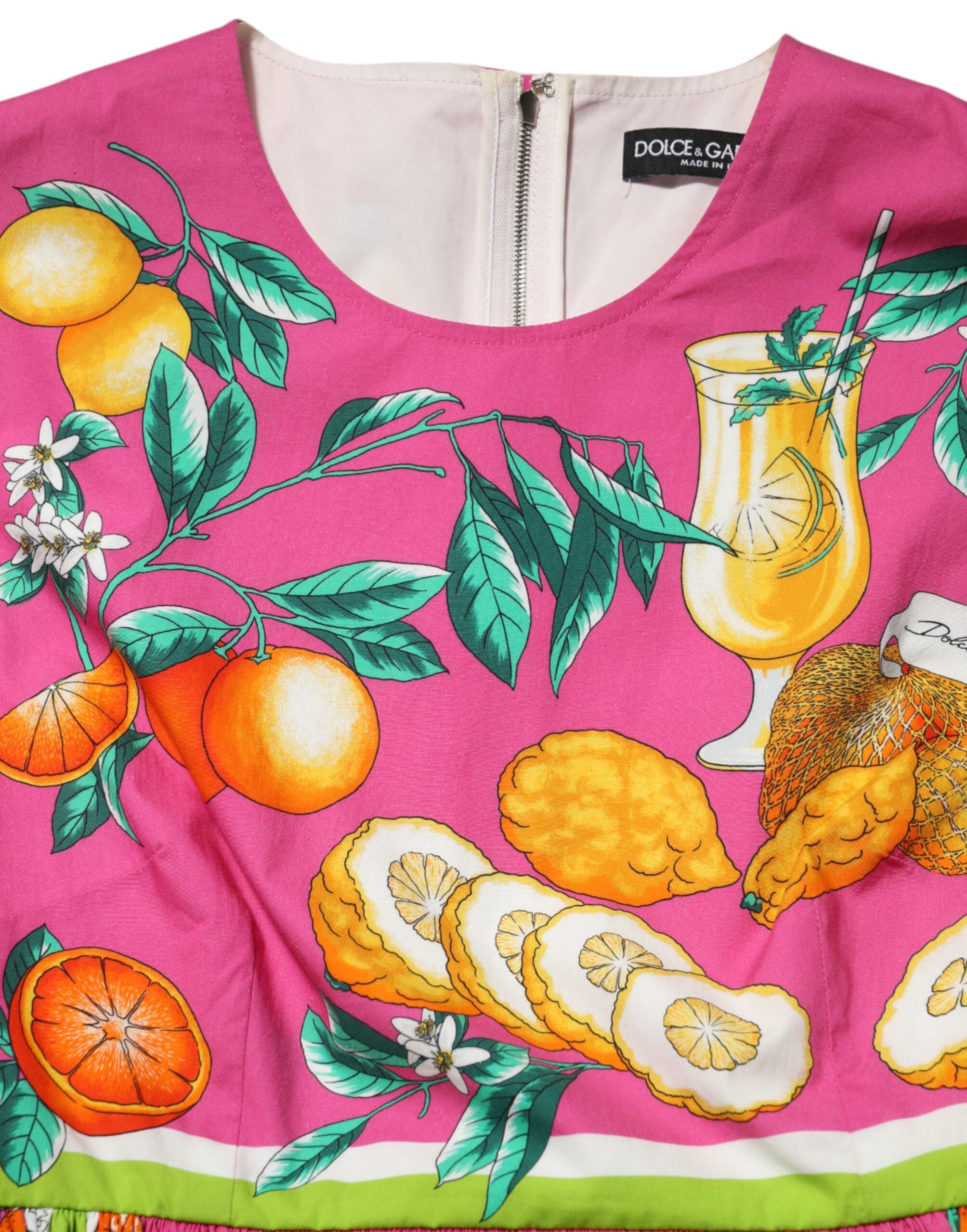 Dolce & Gabbana Pink Fruit Print A-line Mini Sleeveless Dress Dolce & Gabbana