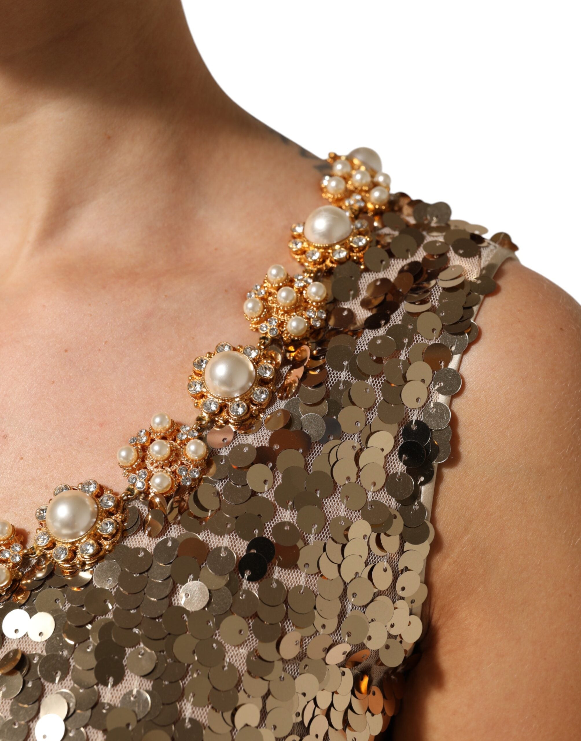 Dolce & Gabbana Gold Sequined Nylon A-line Sheath Mini Dress Dolce & Gabbana