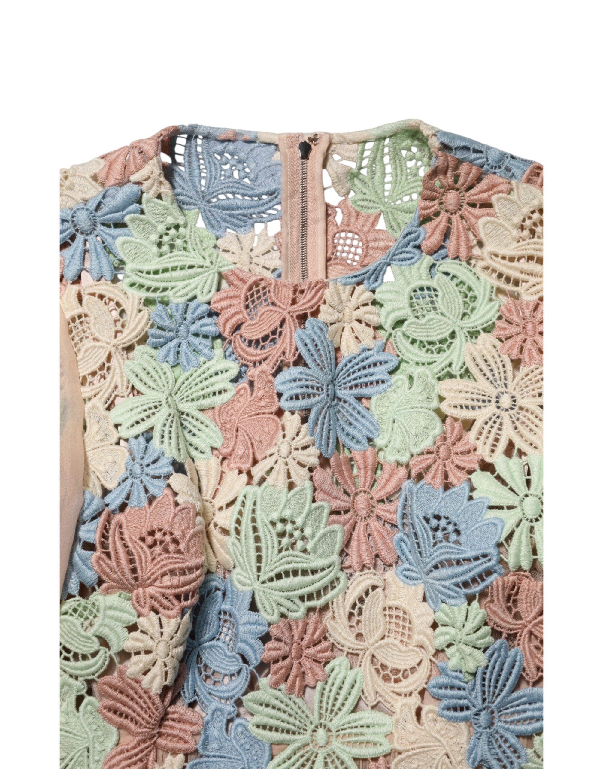 Dolce & Gabbana Pink Floral Embroidery Pleated A-line Dress Dolce & Gabbana