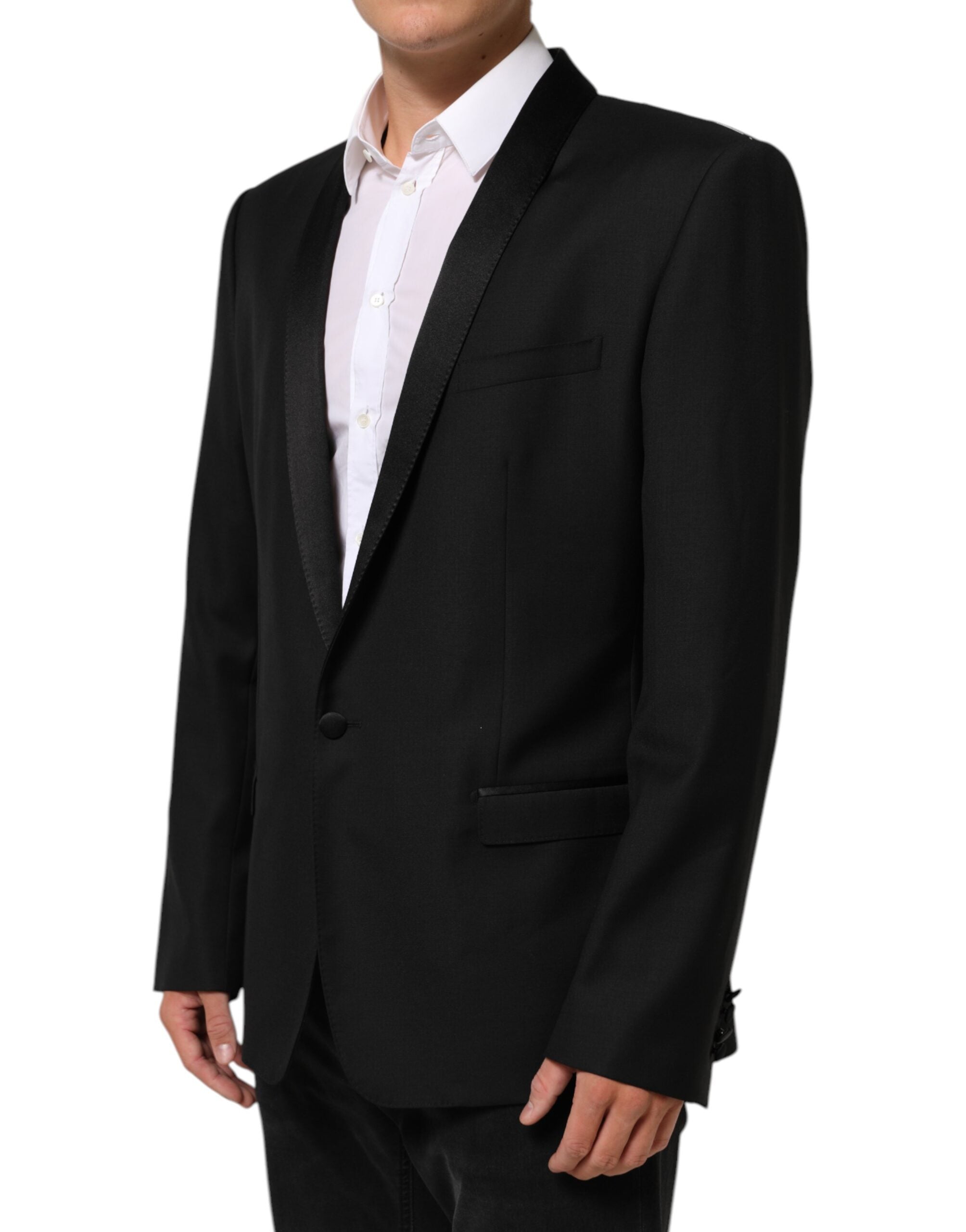 Dolce & Gabbana Black Wool GOLD 1 Button Men Suit Blazer Dolce & Gabbana