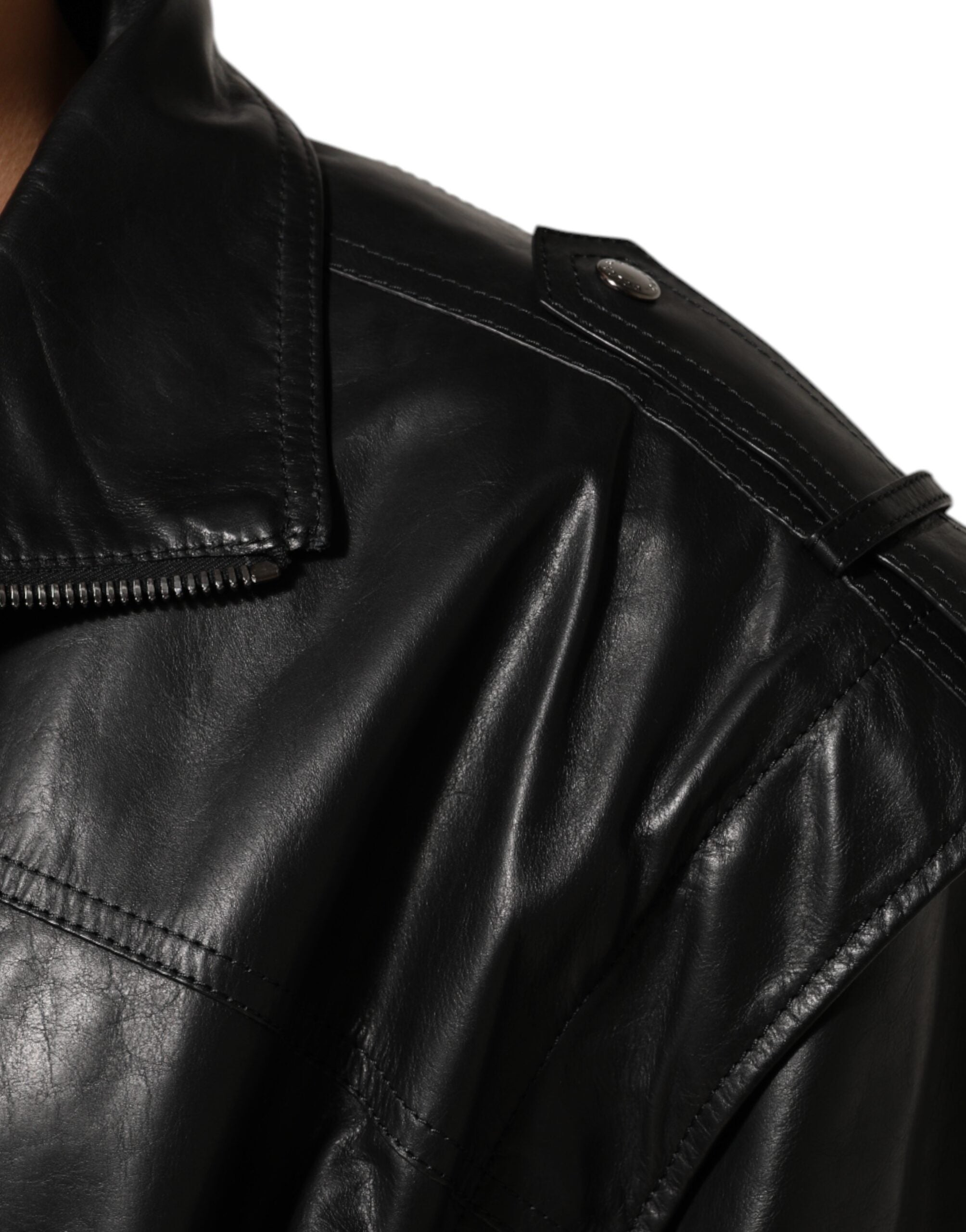 Dolce & Gabbana Black Leather Full Zip Biker Blouson Jacket Dolce & Gabbana