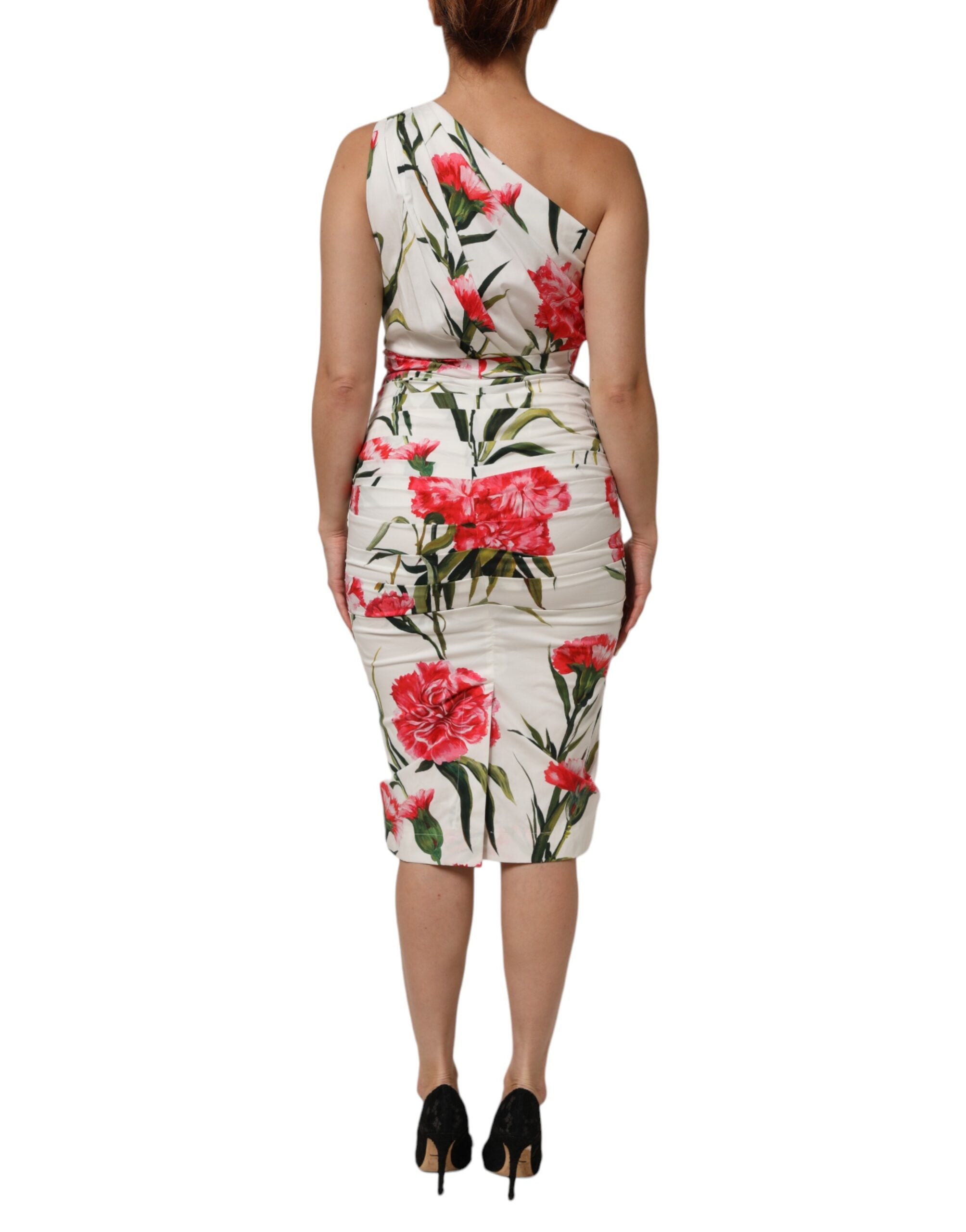 Dolce & Gabbana White Floral One Shoulder Sheath Dress Dolce & Gabbana
