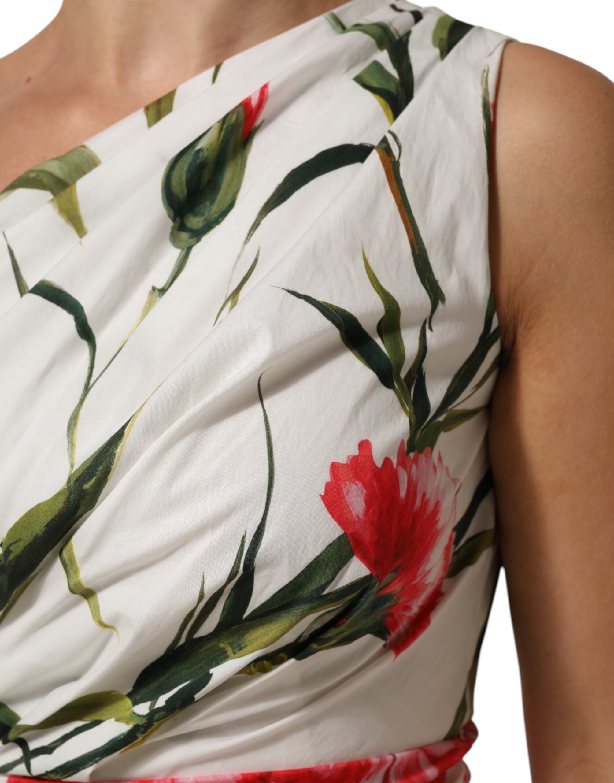 Dolce & Gabbana White Floral One Shoulder Sheath Dress Dolce & Gabbana
