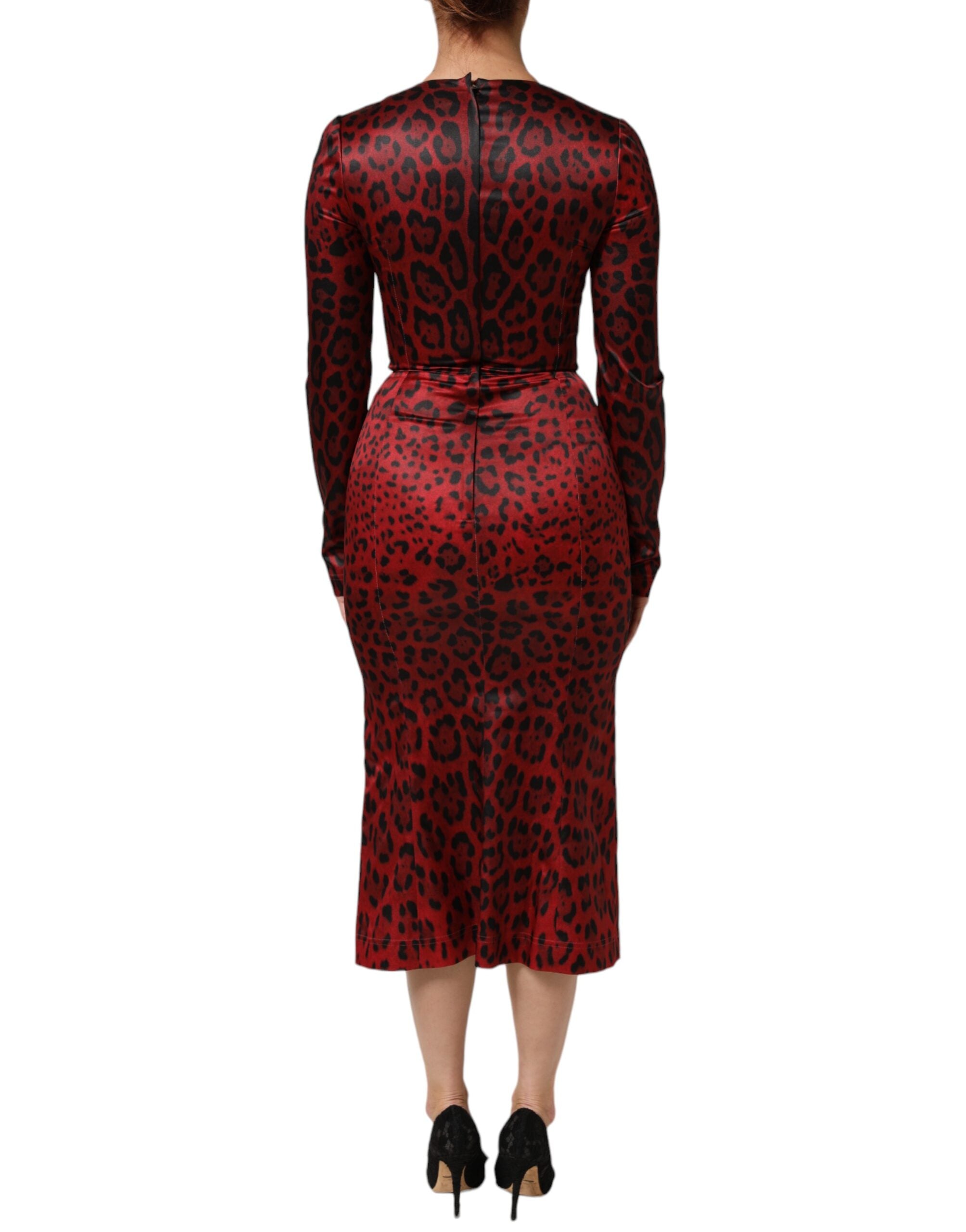 Dolce & Gabbana Red Leopard Sheath Long Sleeves Dress Dolce & Gabbana