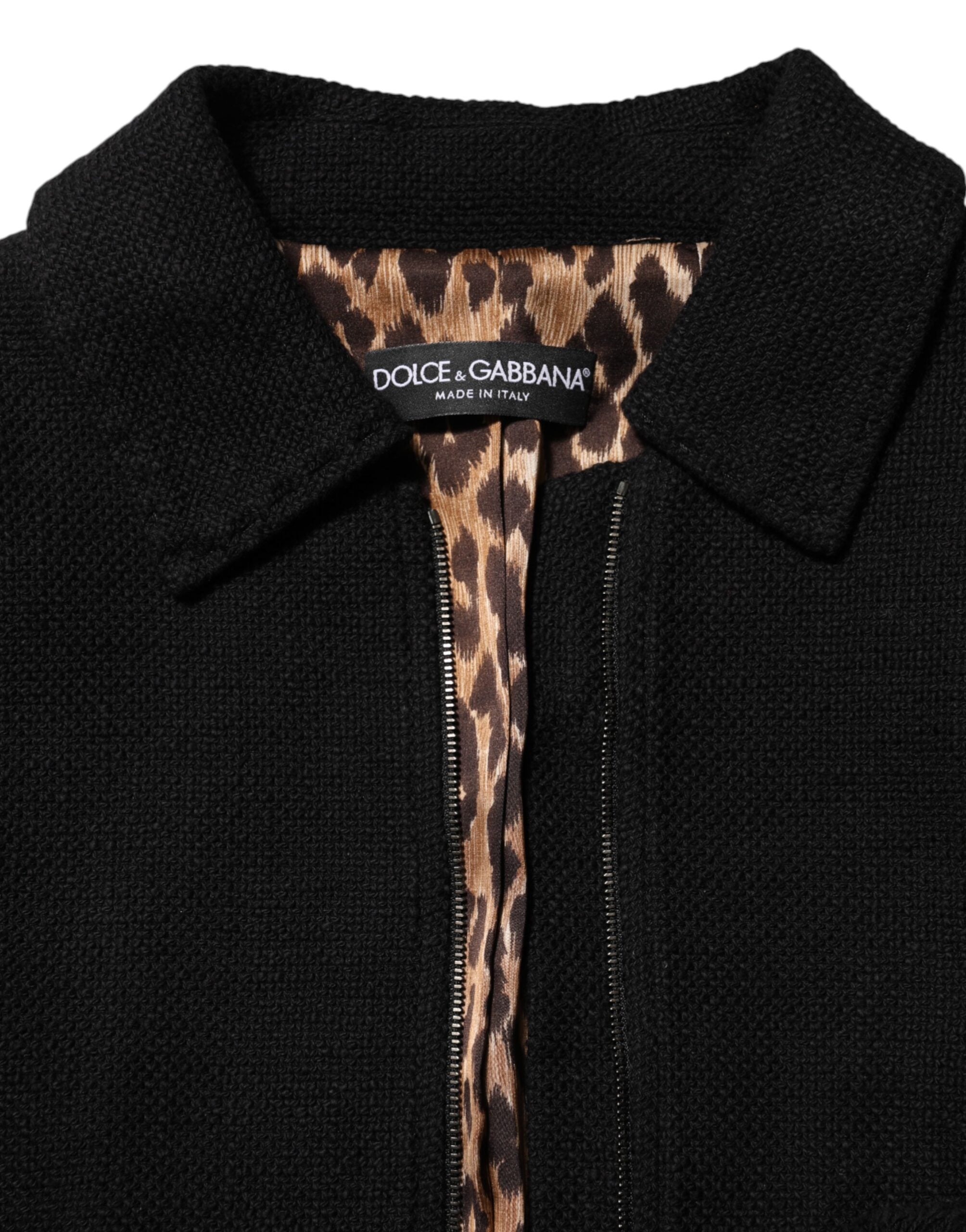 Dolce & Gabbana Black Cotton Full Zip Cropped Coat Jacket Dolce & Gabbana