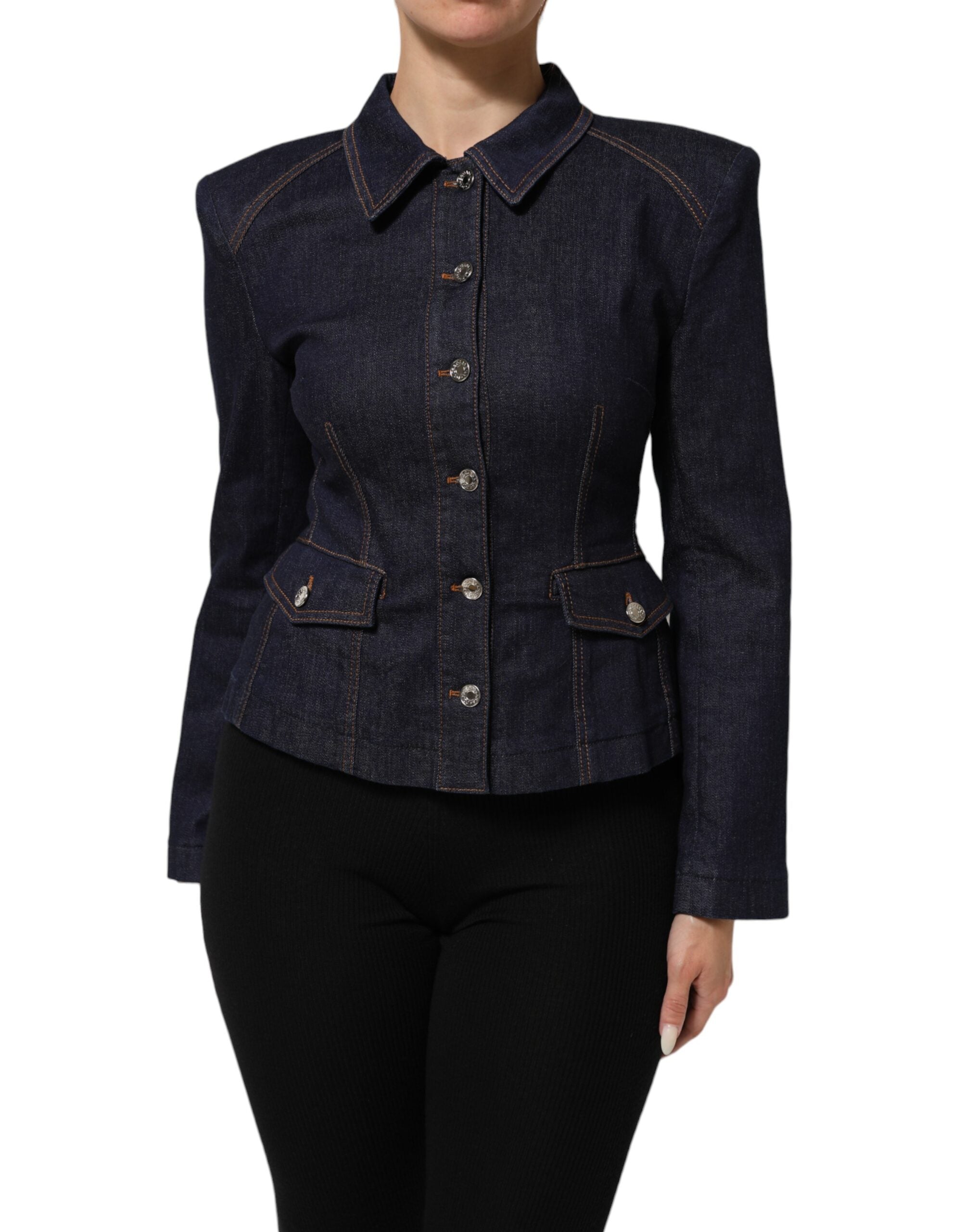 Dolce & Gabbana Dark Blue Cotton Collared Denim Coat Jacket Dolce & Gabbana