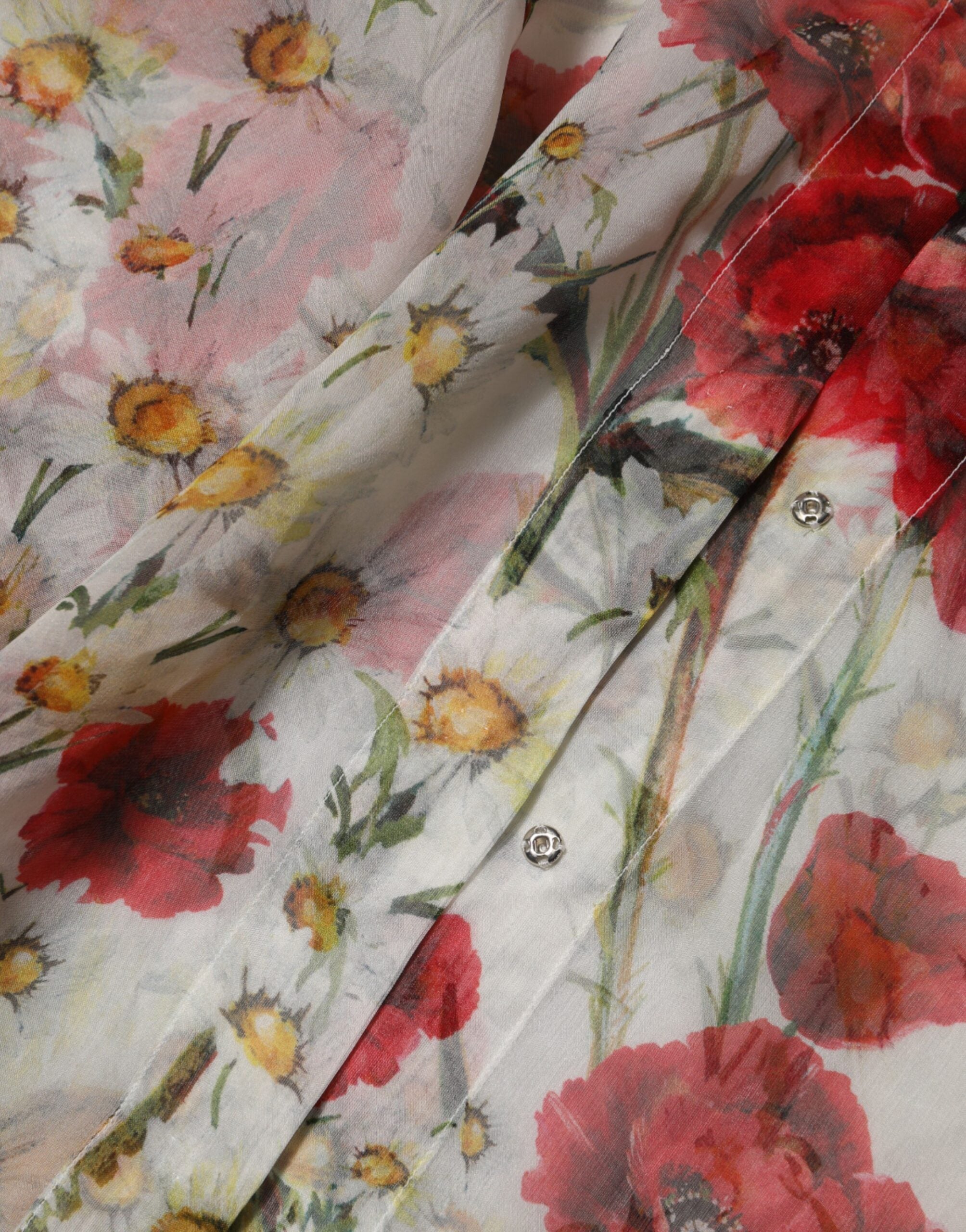 Dolce & Gabbana White Floral Tie-Neck Poppy Print Blouse Top Dolce & Gabbana