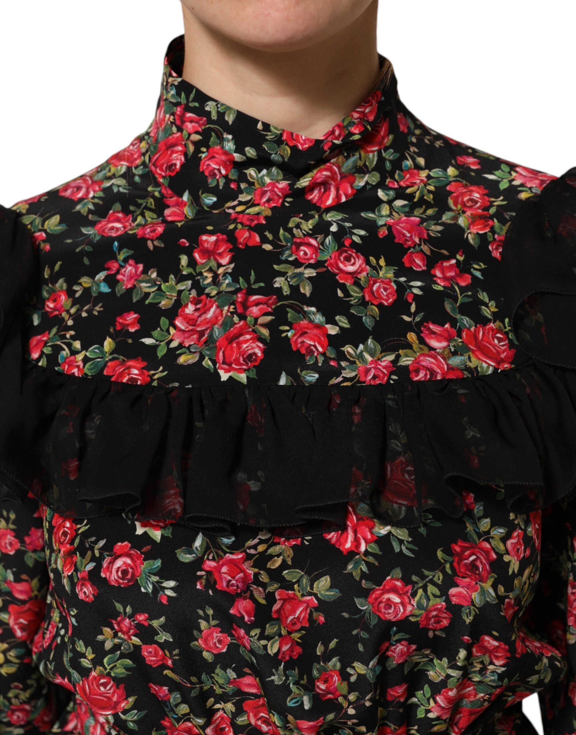Dolce & Gabbana Black Floral Print Long Sleeve Blouse Top Dolce & Gabbana